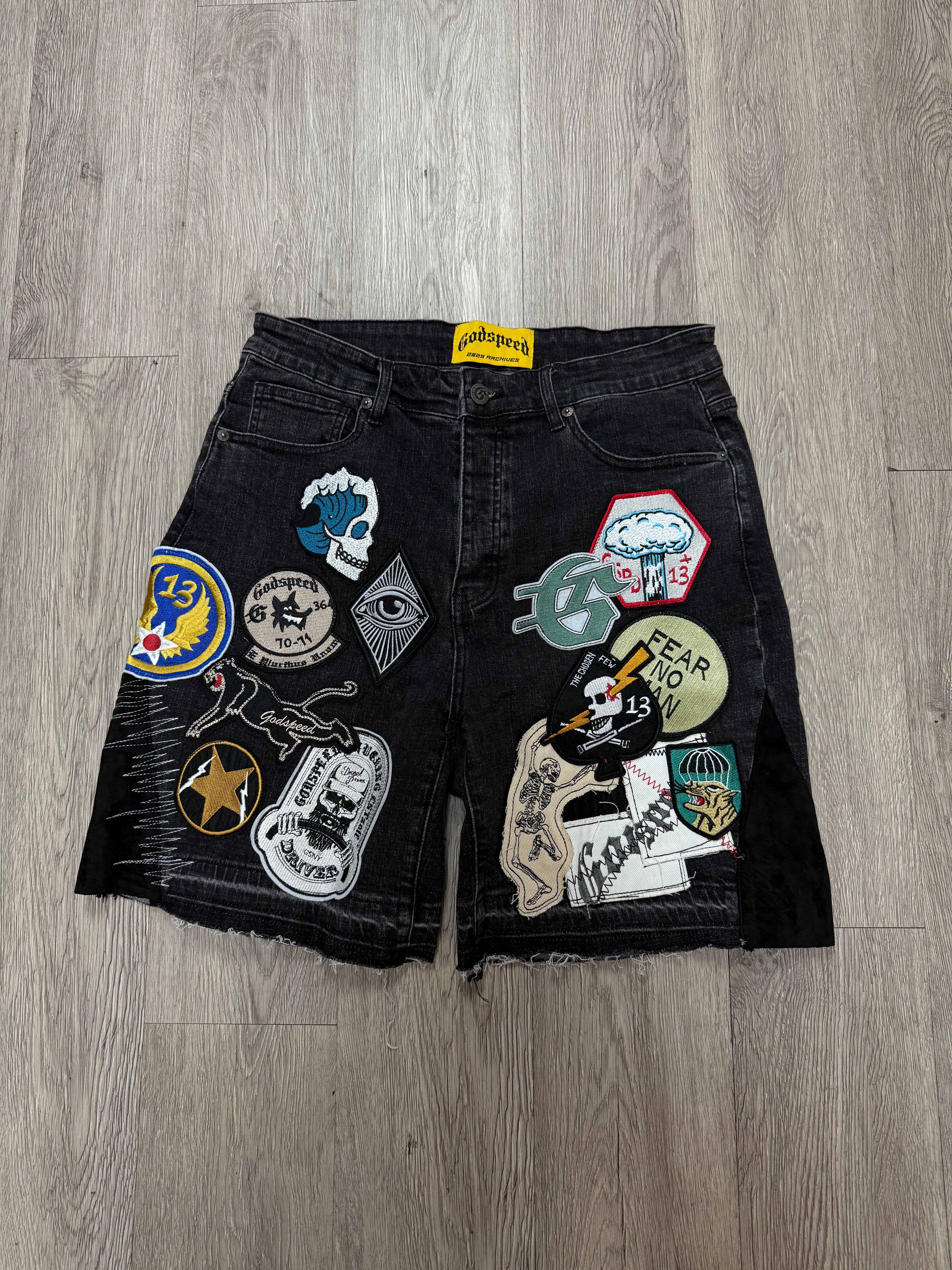 Godspeed Patchwork Denim Shorts Black