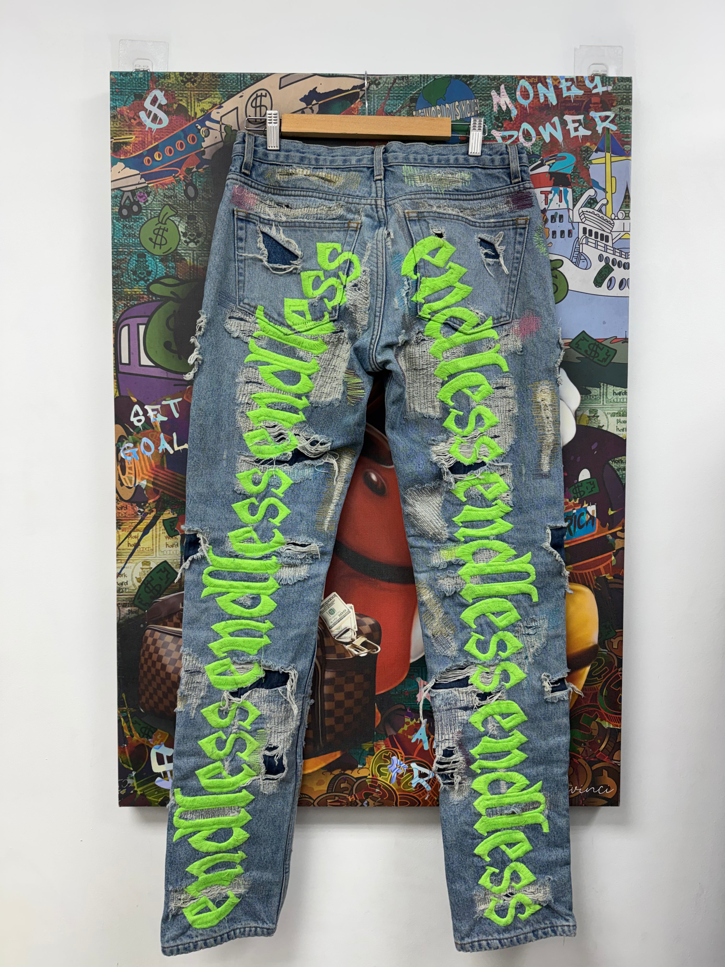 Endless Light Wash Green Distressed Jeans