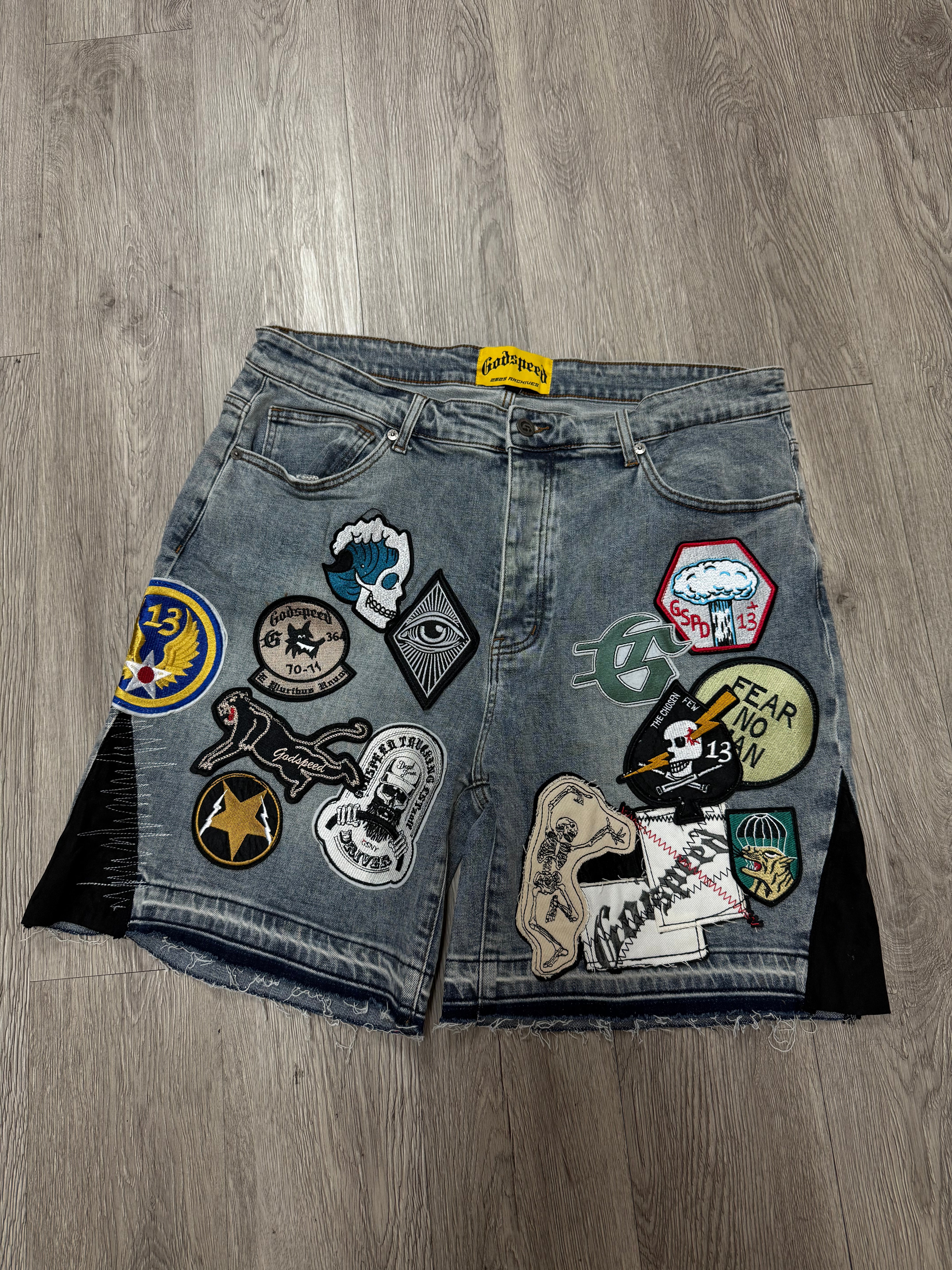 Godspeed Patchwork Denim Shorts Light Wash