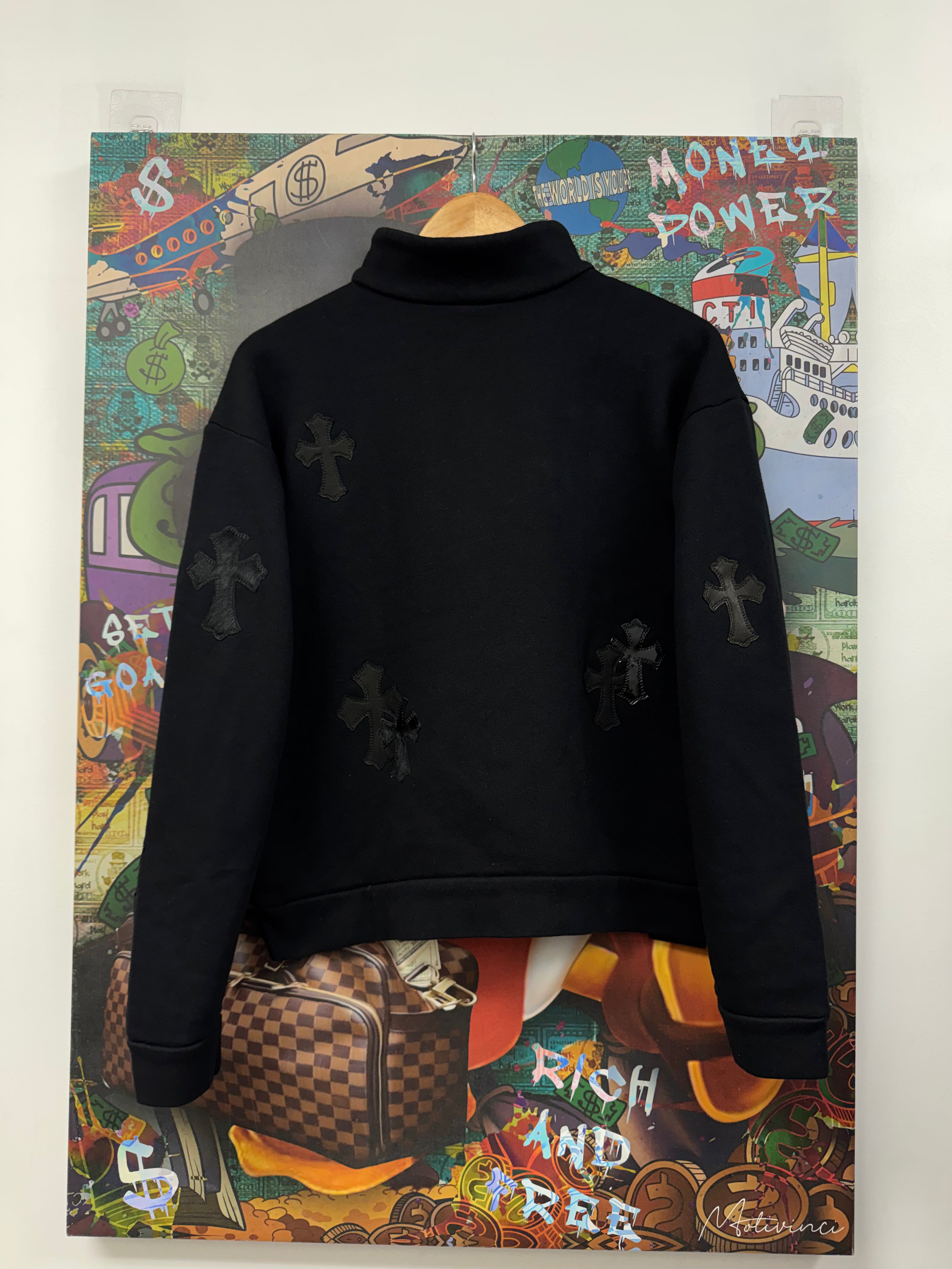 Chrome Hearts Black Ponyhair Multi Cross Patch Quarter Zip