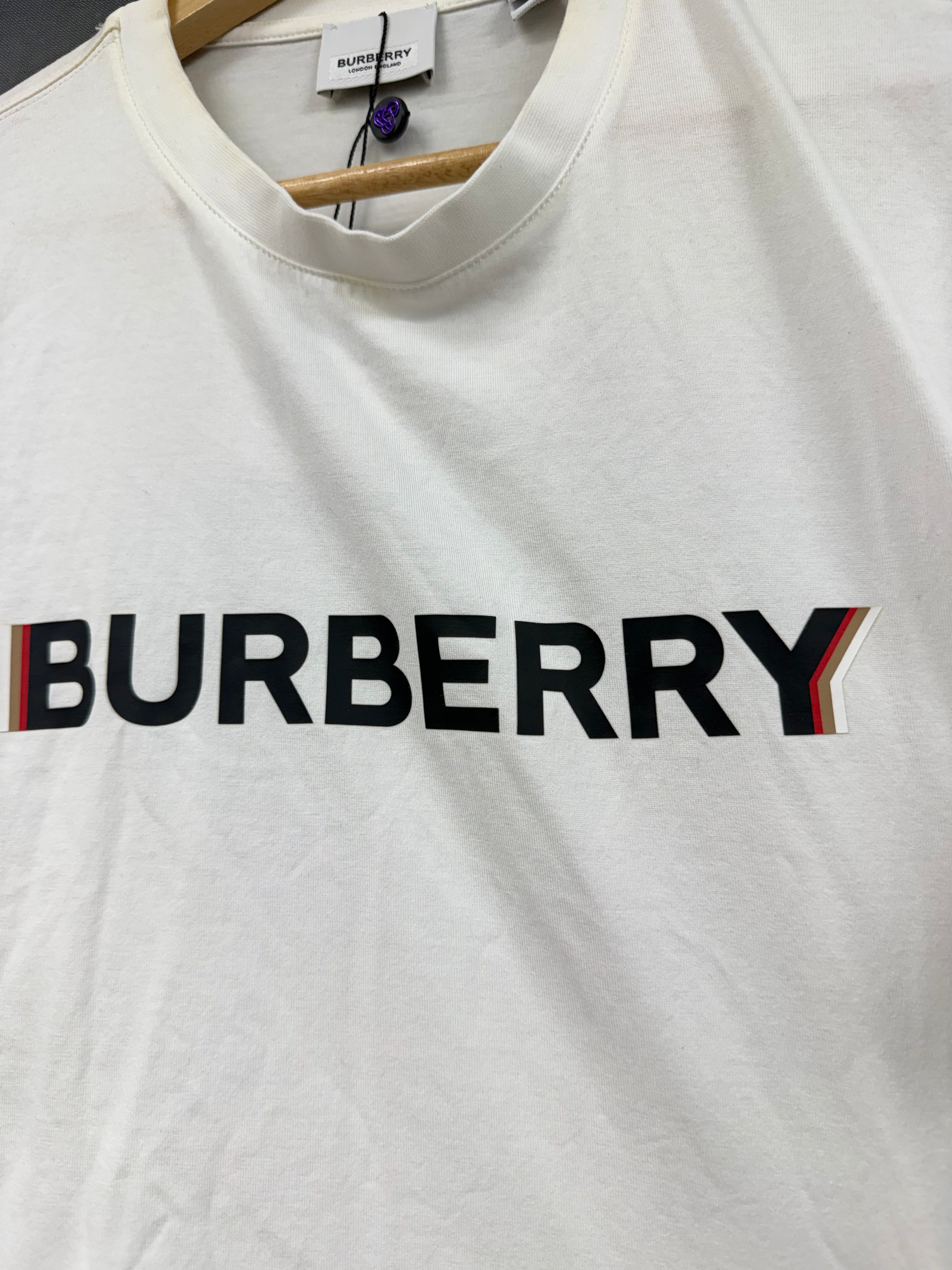 Burberry White Black Chest Logo Tee