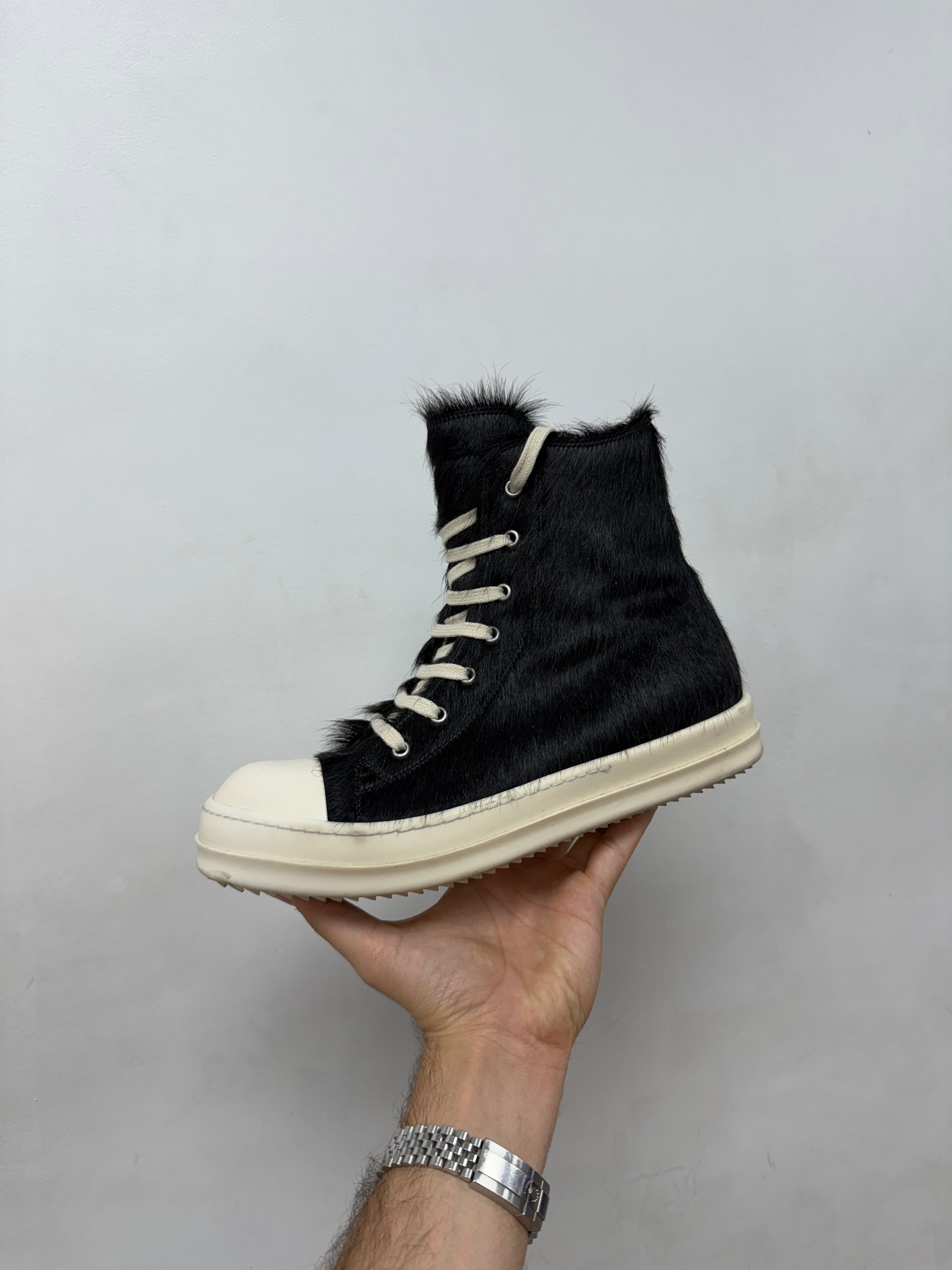 Rick Owens Black & Milk Ponyhair Ramone High Sneakers