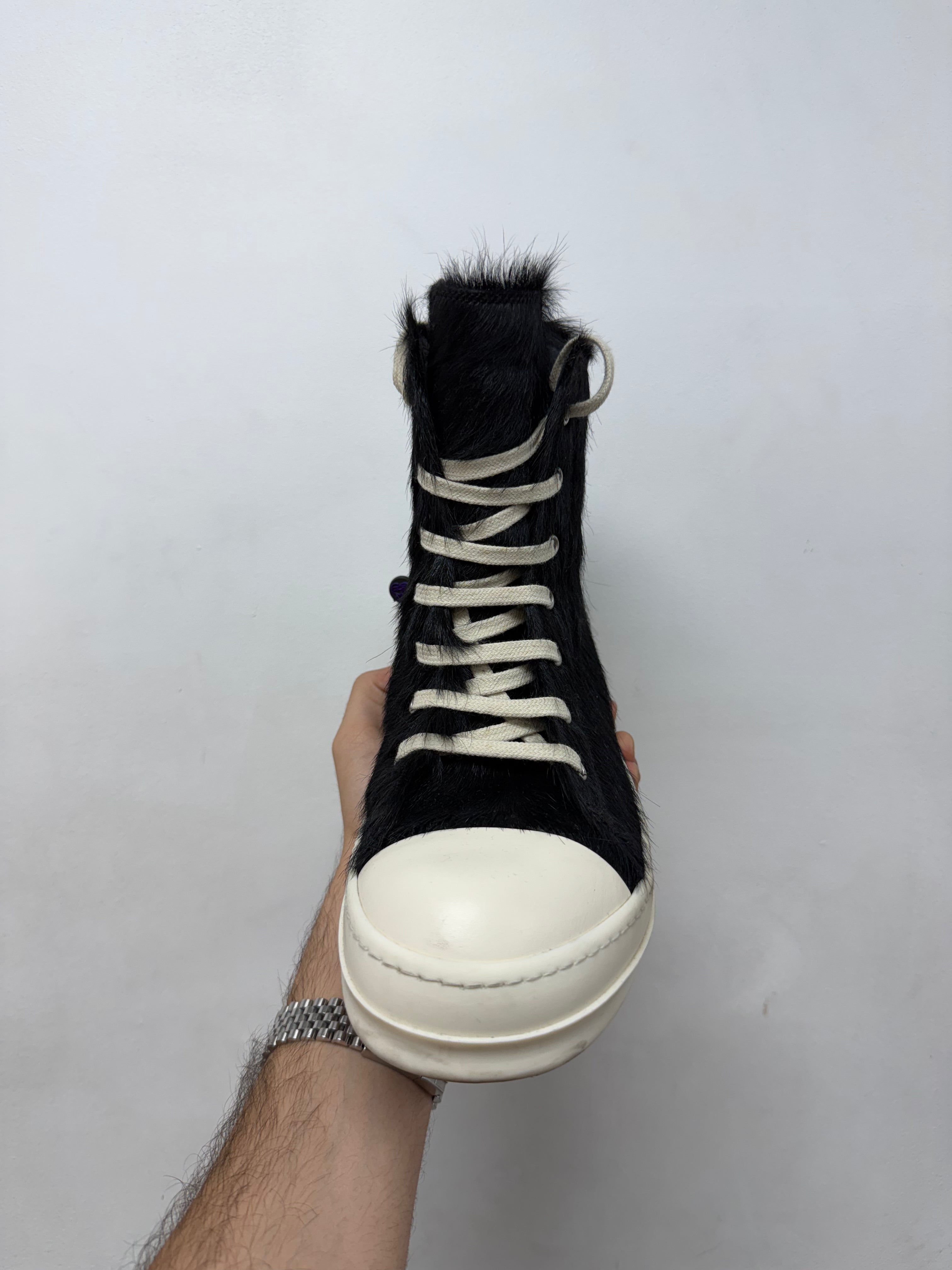 Rick Owens Black & Milk Ponyhair Ramone High Sneakers