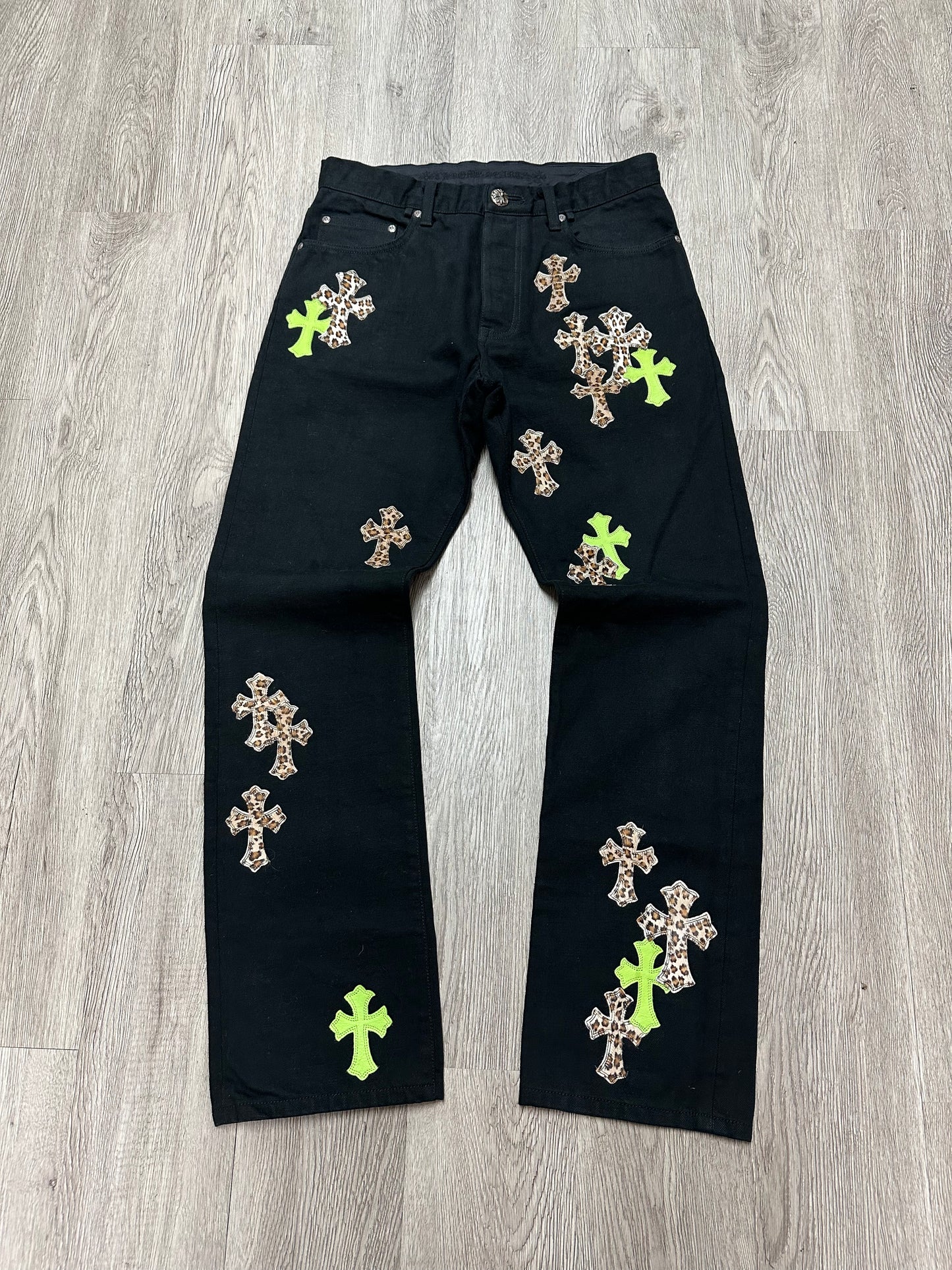Chrome Hearts Cheetah Green Cross Patch Jeans Used 31 N/A