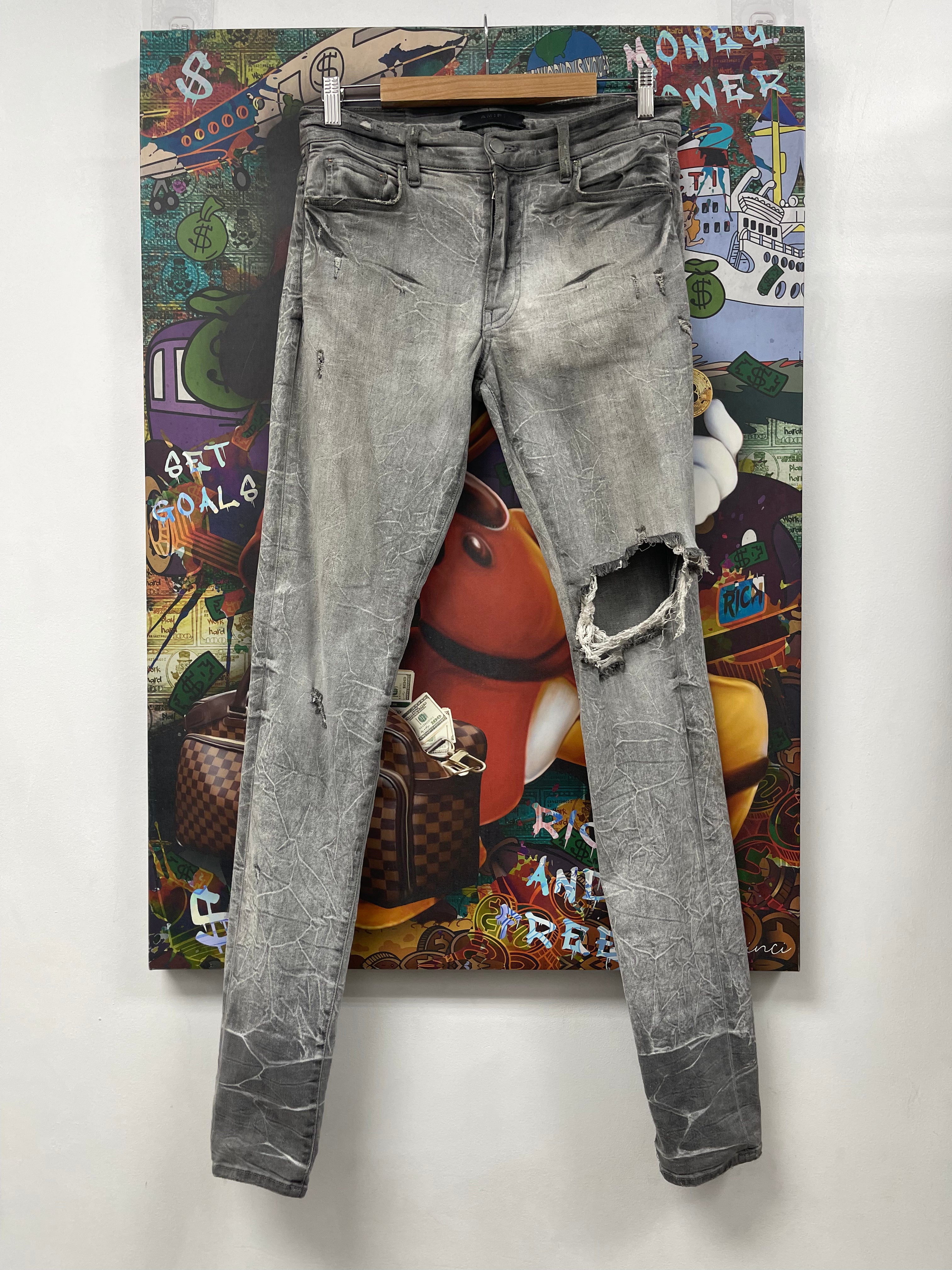 Amiri Grey Wash Knee Ripped Jeans