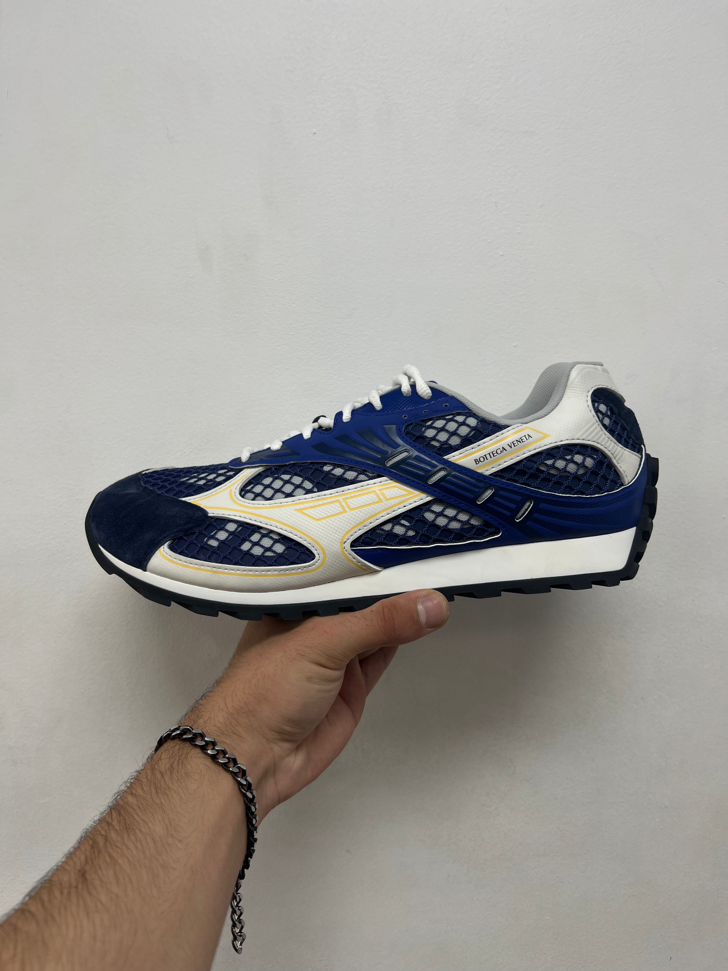 Bottega Veneta Navy Yellow Suede Orbit Sneakers