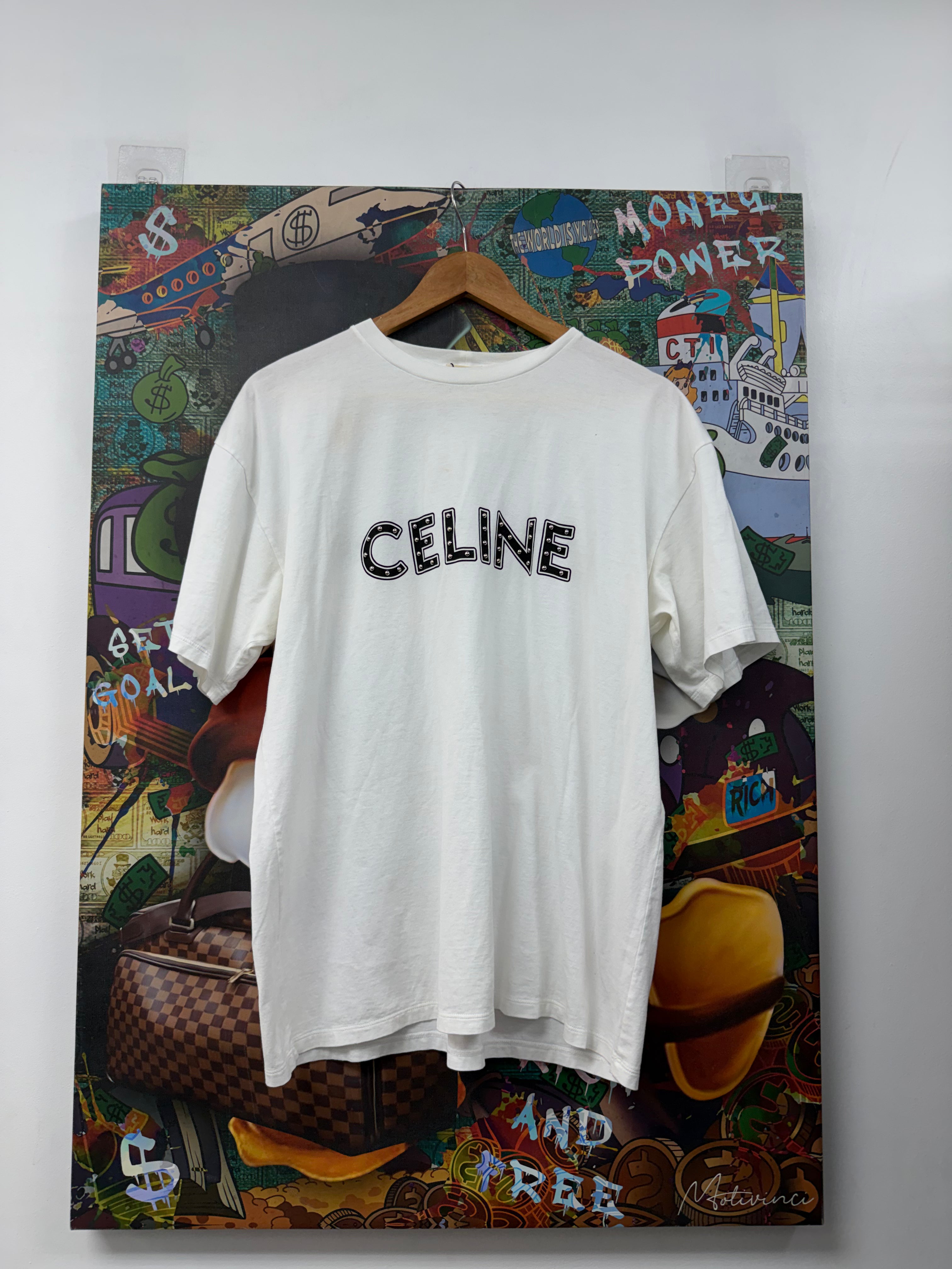 Celine Black White Studded Logo Tee