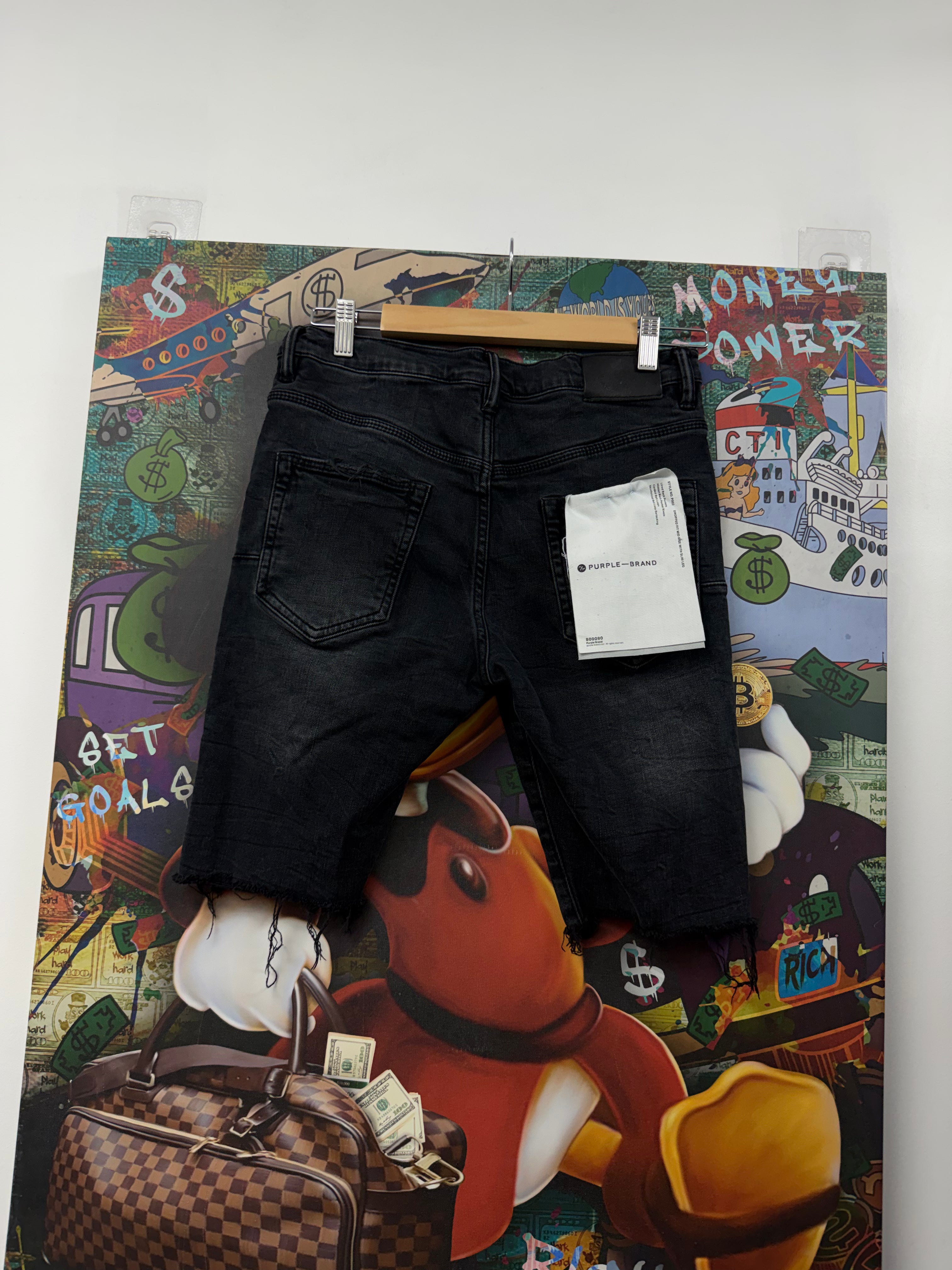 Purple Brand Black Wash Plain Jean Shorts