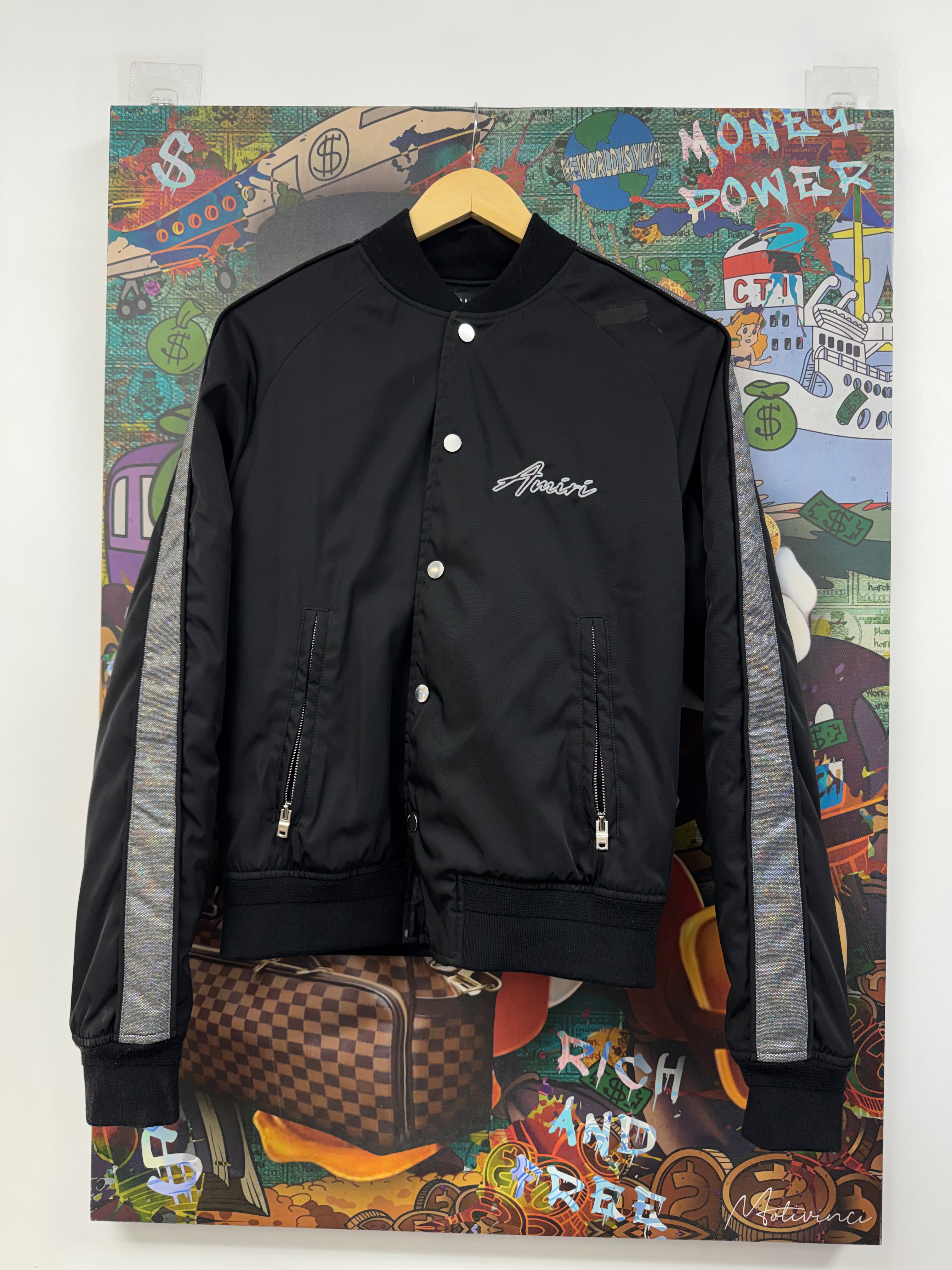 Amiri Black Hardcore Iridescent Nylon (Repaired) Bomber Jacket