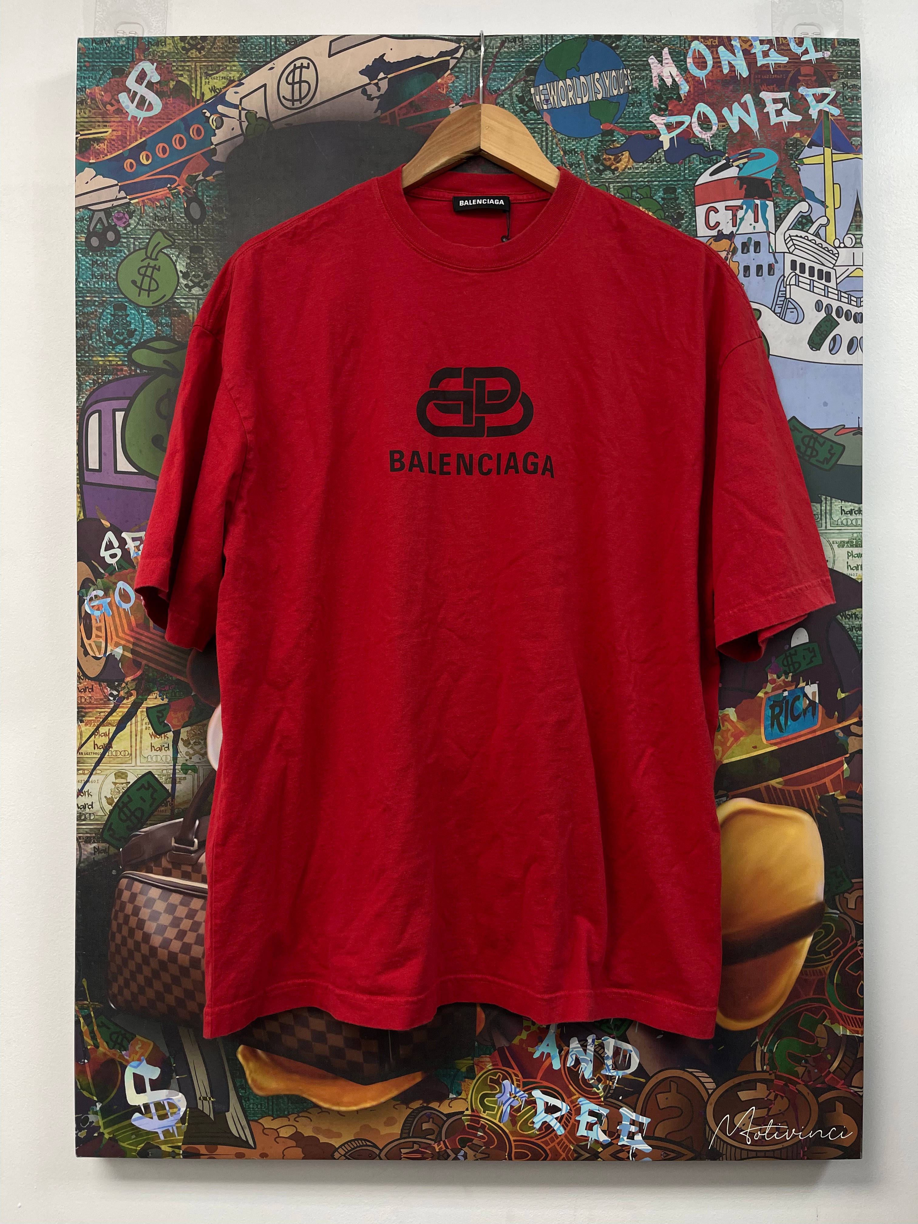 Balenciaga Red Black BB Logo Tee
