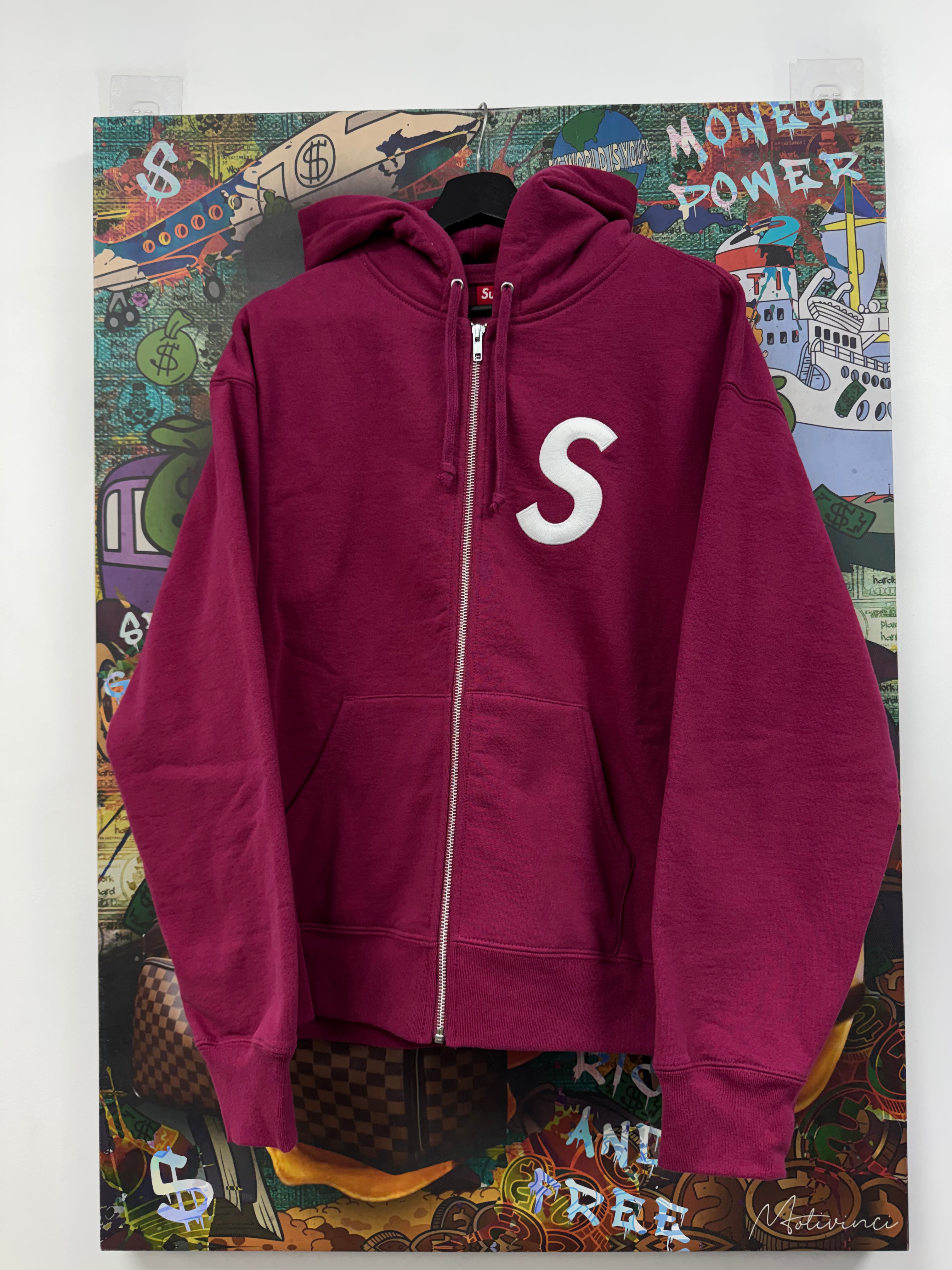 Supreme Dark Berry White Embroidered S Logo Zip Up