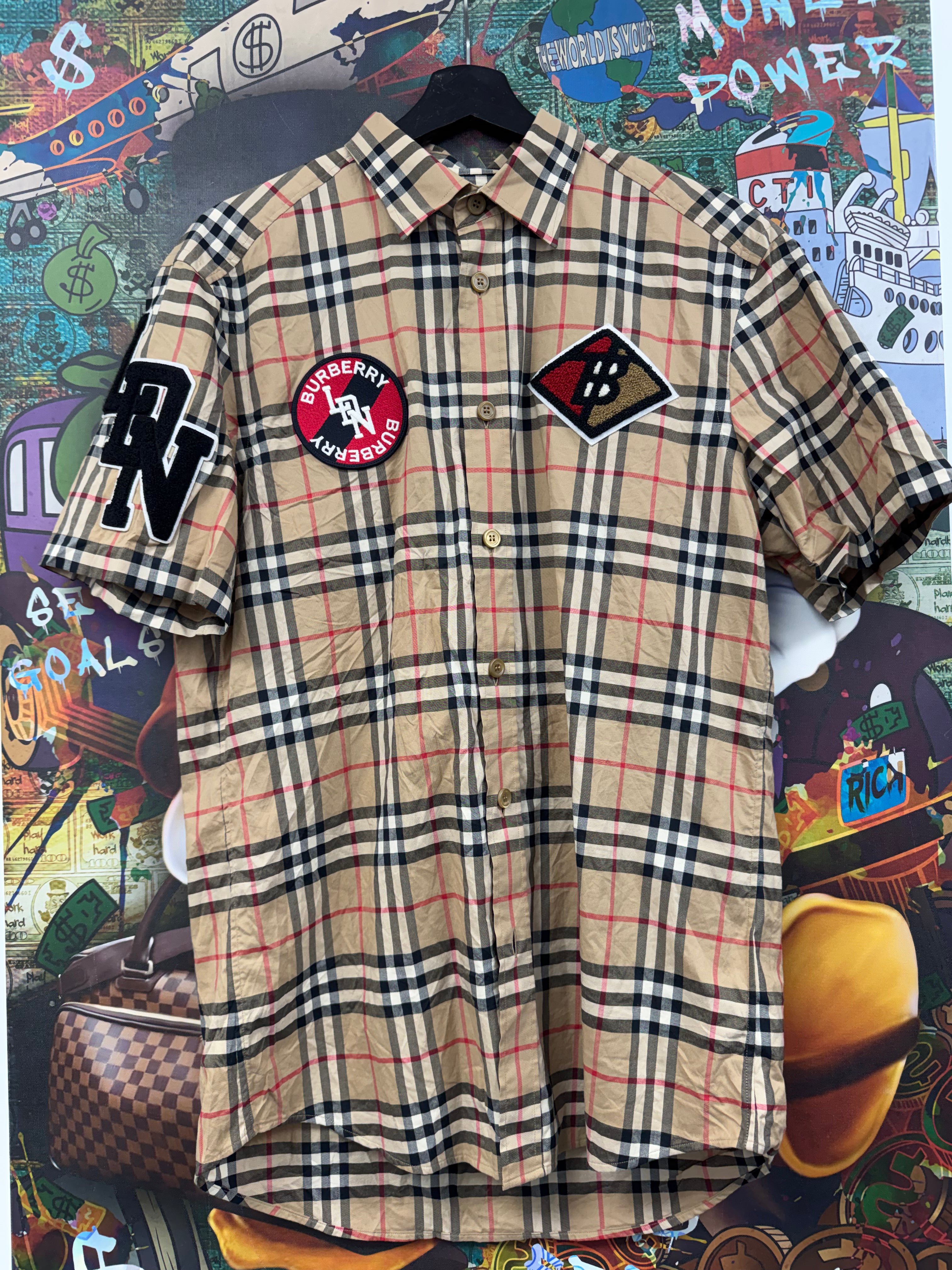 Burberry Plaid Monogram Patchwork Button Up