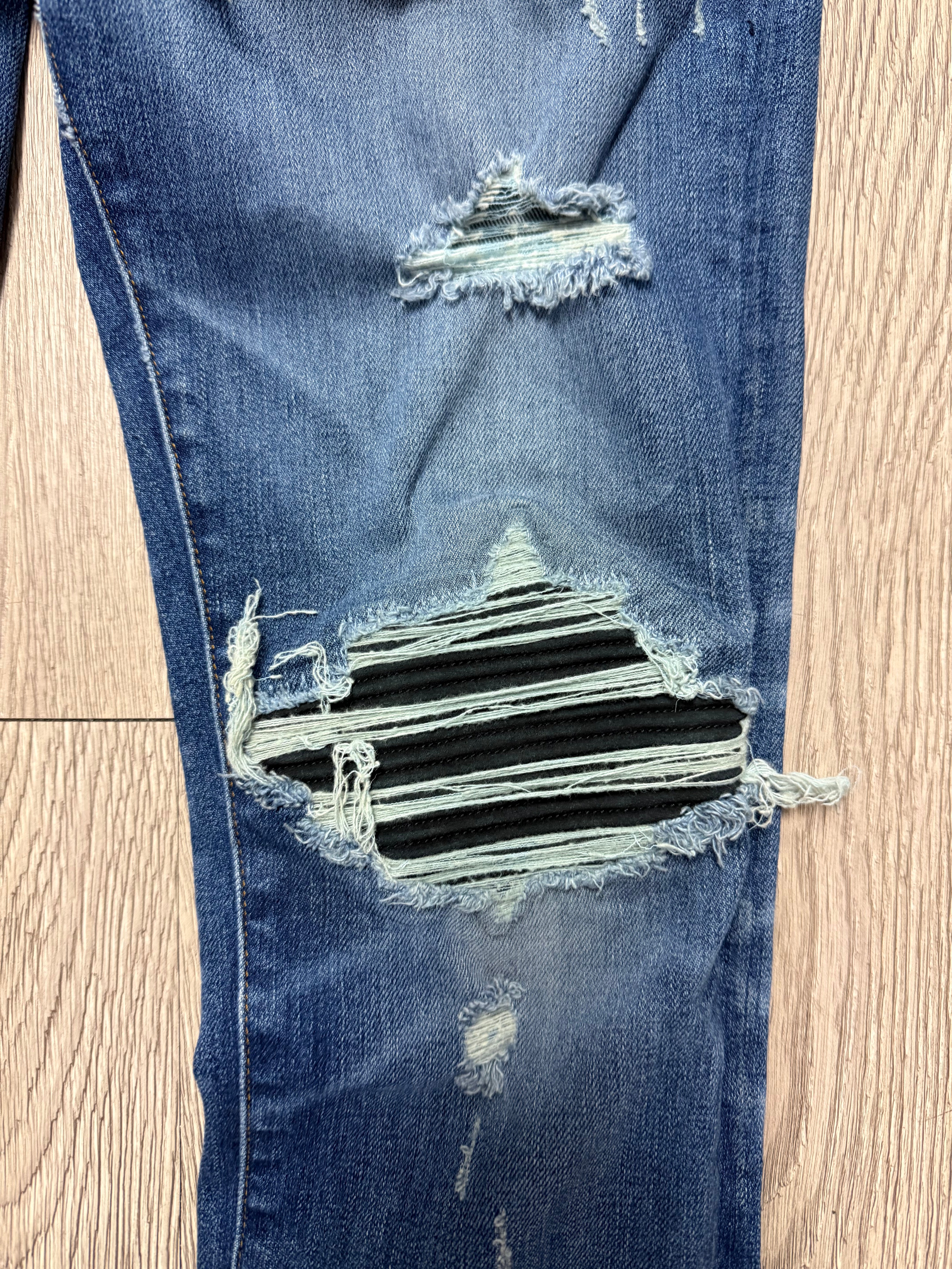 Amiri Dark Wash Black Velour Patch MX1 Jeans