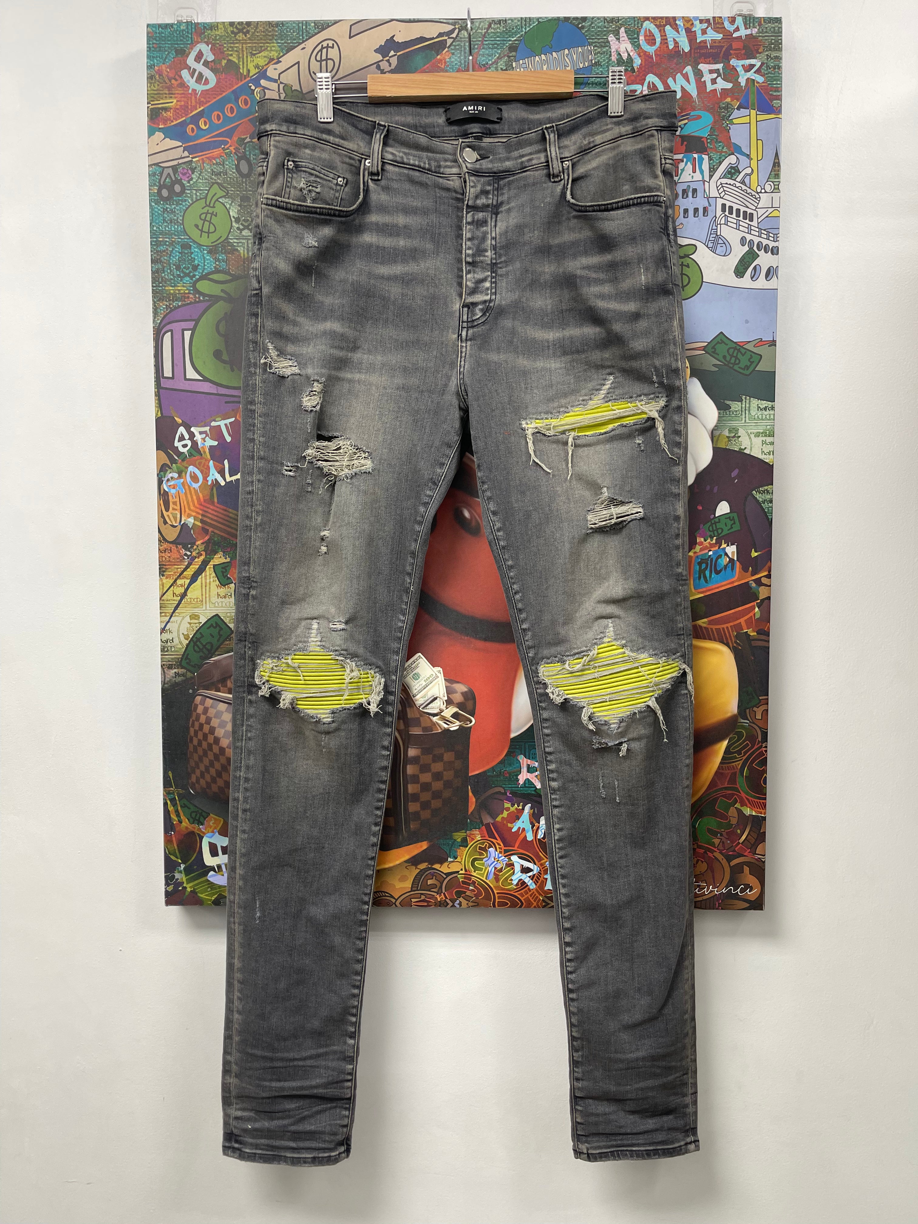 Amiri MX1 Grey Lime Patch Jeans