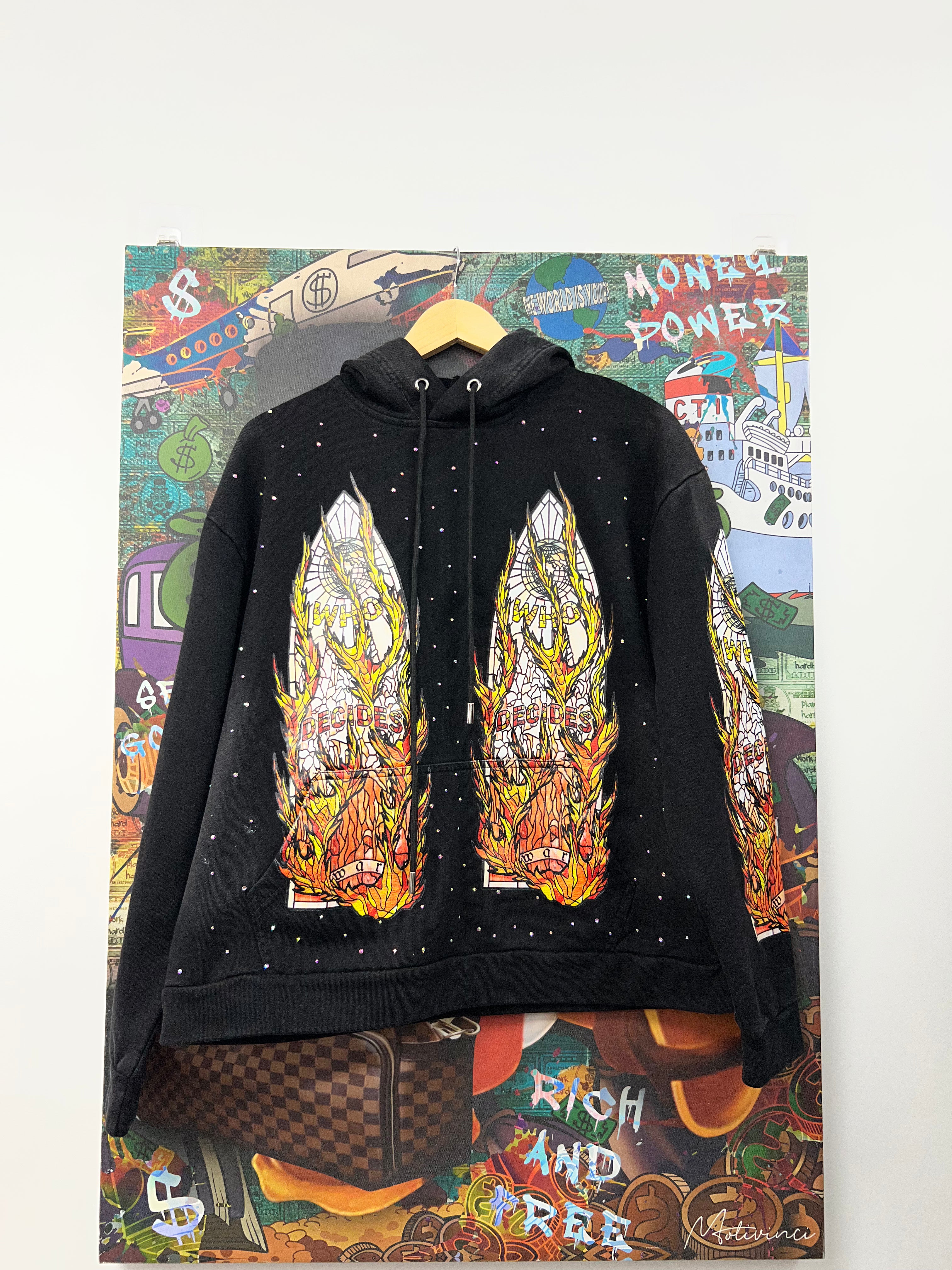 Who Decides War Black Flames Glass (Fits Like XS) Hoodie