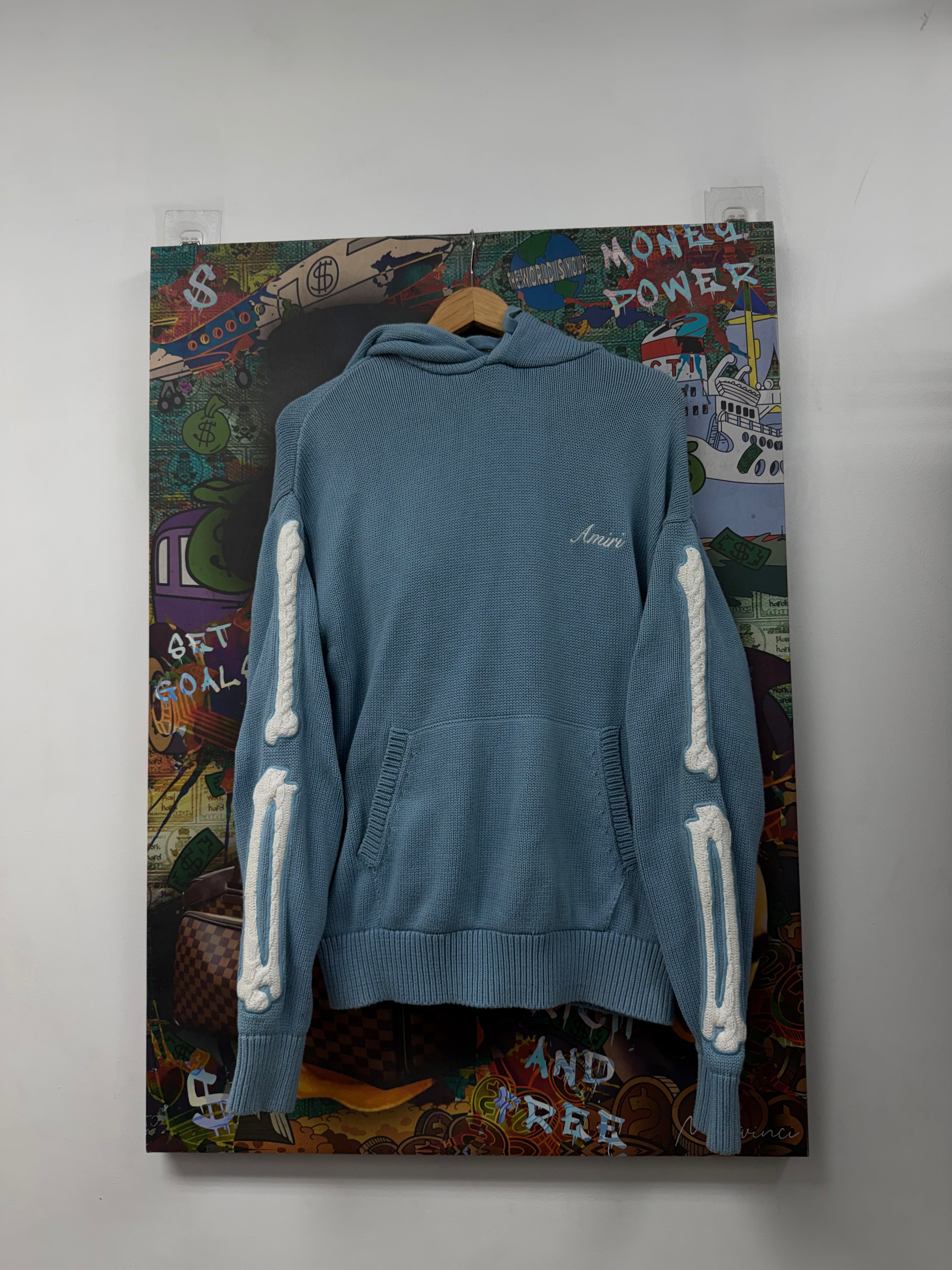 Amiri Blue White Knit Bones Hoodie