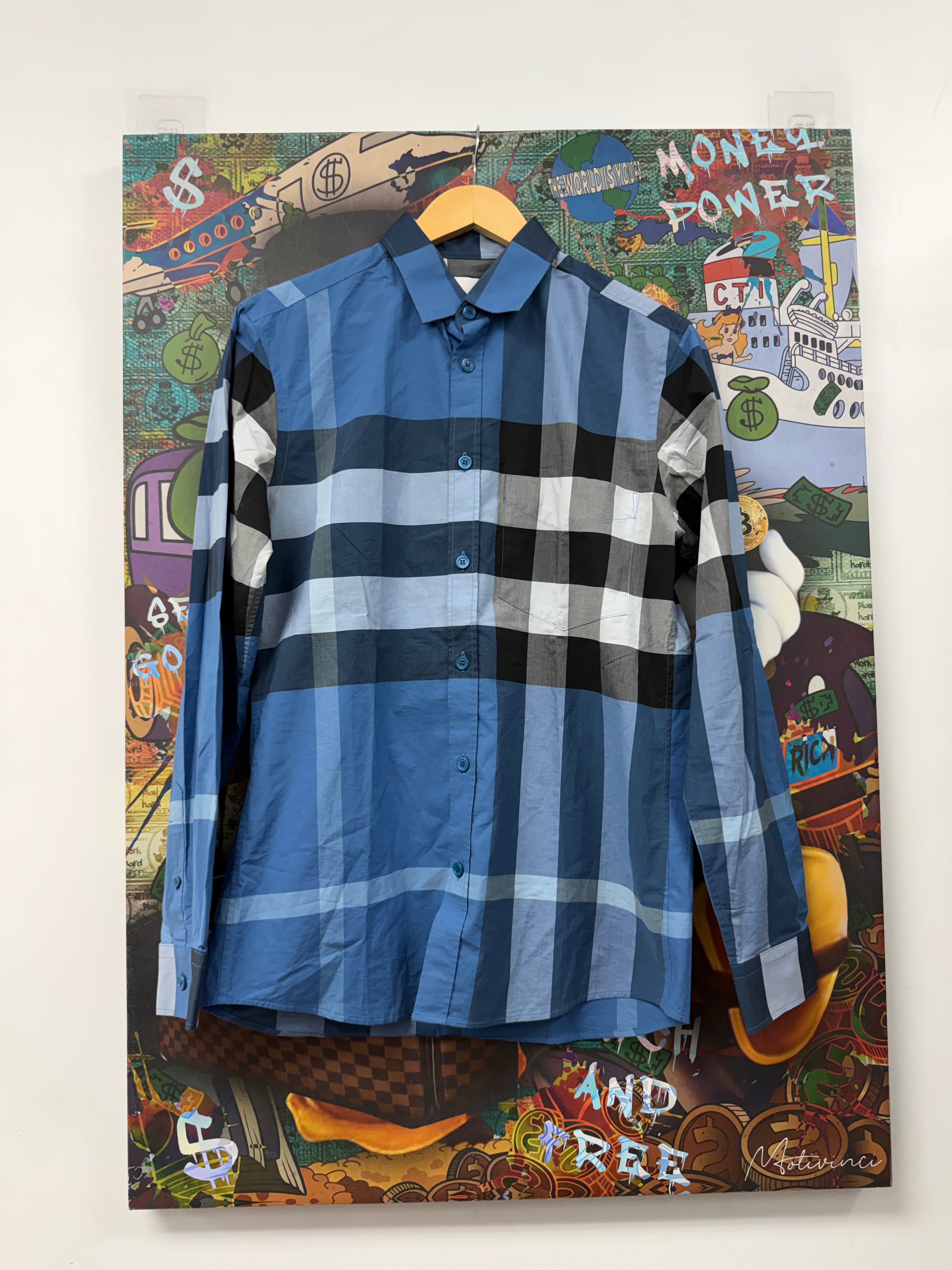 Burberry Blue Plaid Long Sleeve Button Up