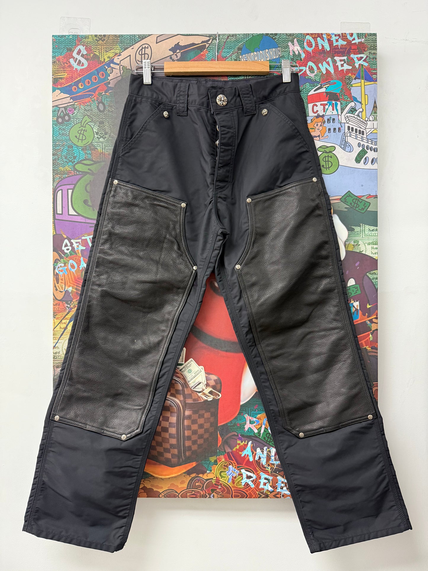 Chrome Hearts Double Knee Nylon Denim Jeans Black Single Patch 29 Like New