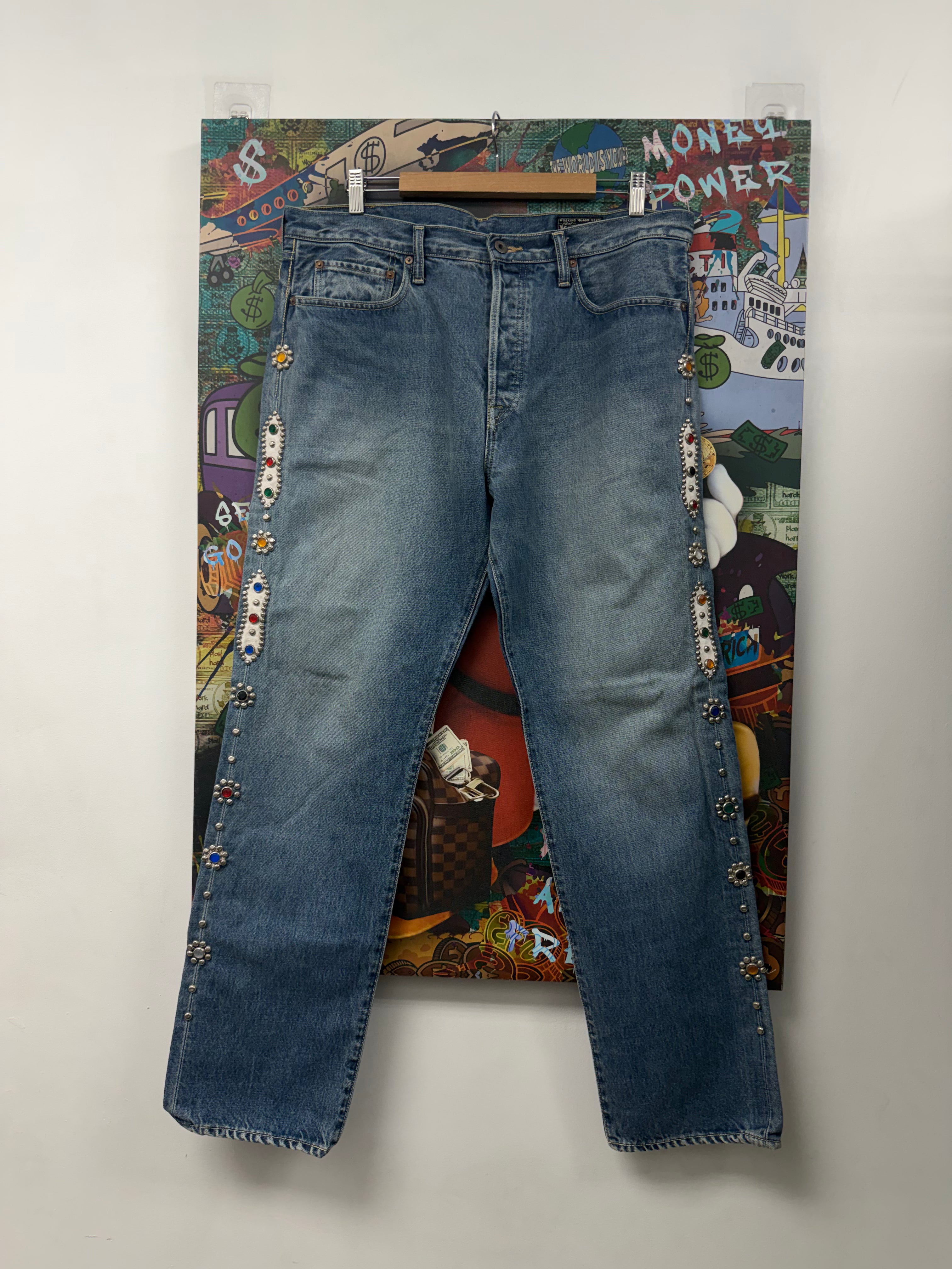 Kapital Light Wash Gem Stud Jeans