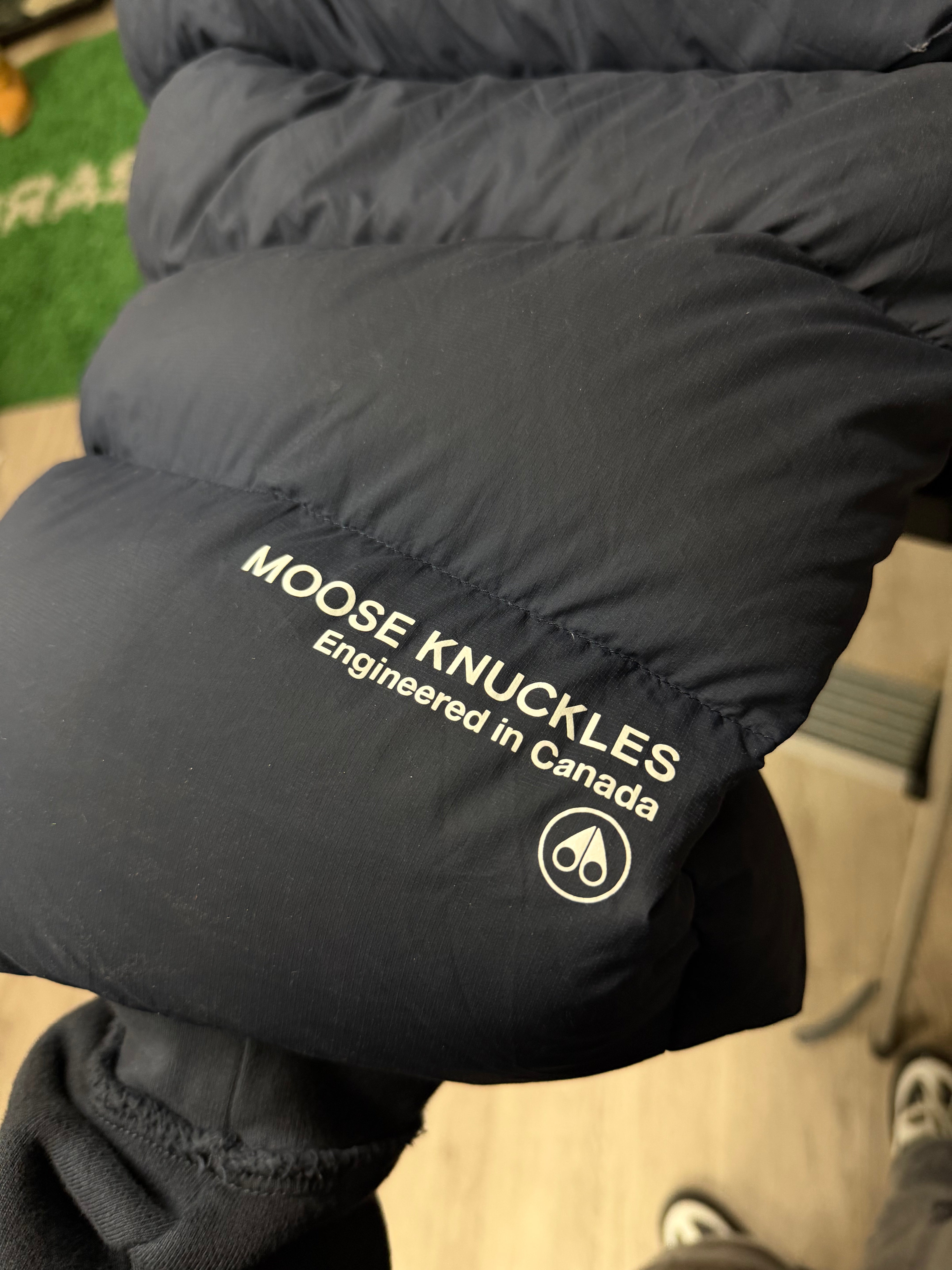 Moose Knuckles Navy Long (No Hood)(Repaired Back) Puffer Jacket