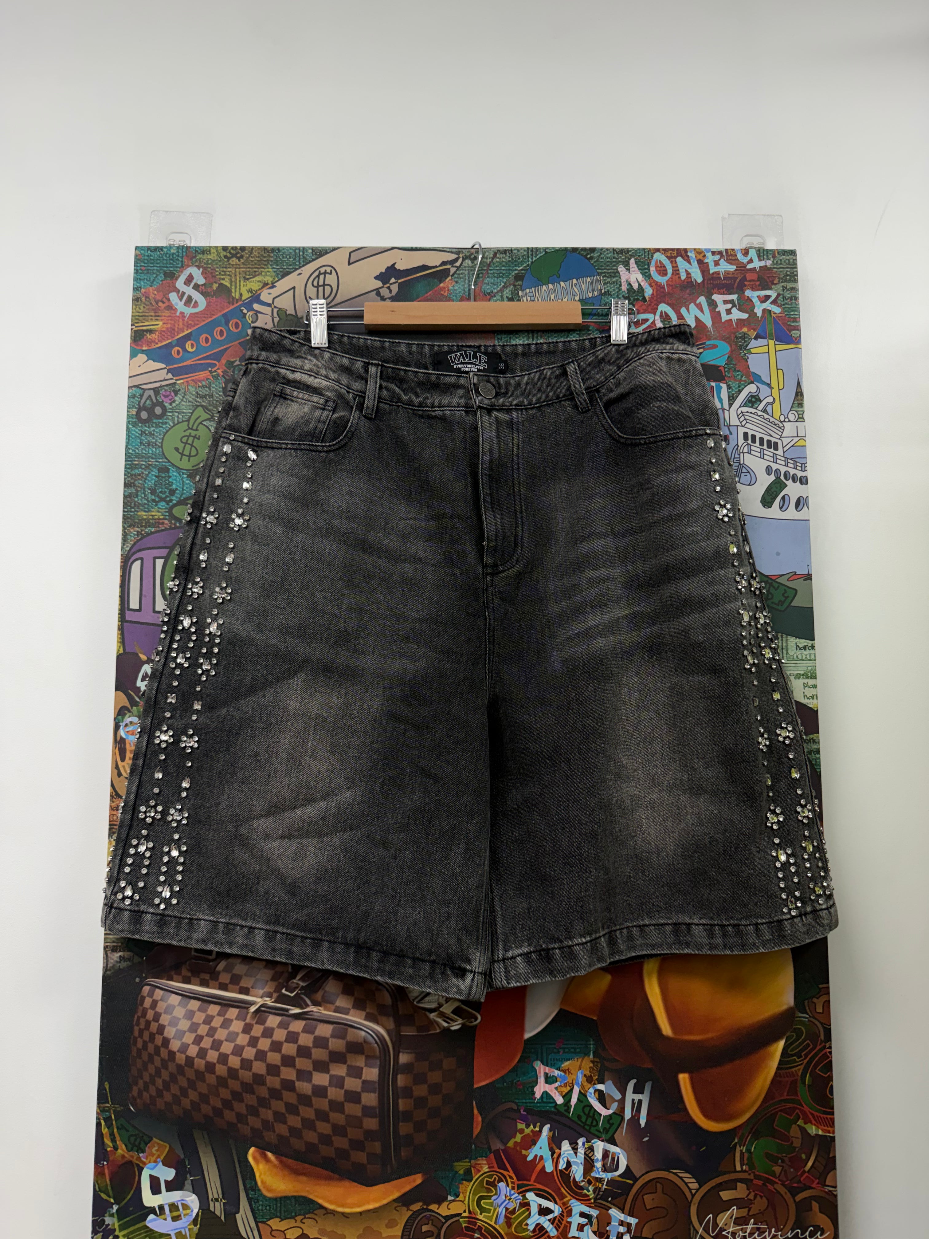 Vale Black Wash Rhinestone Jean Shorts