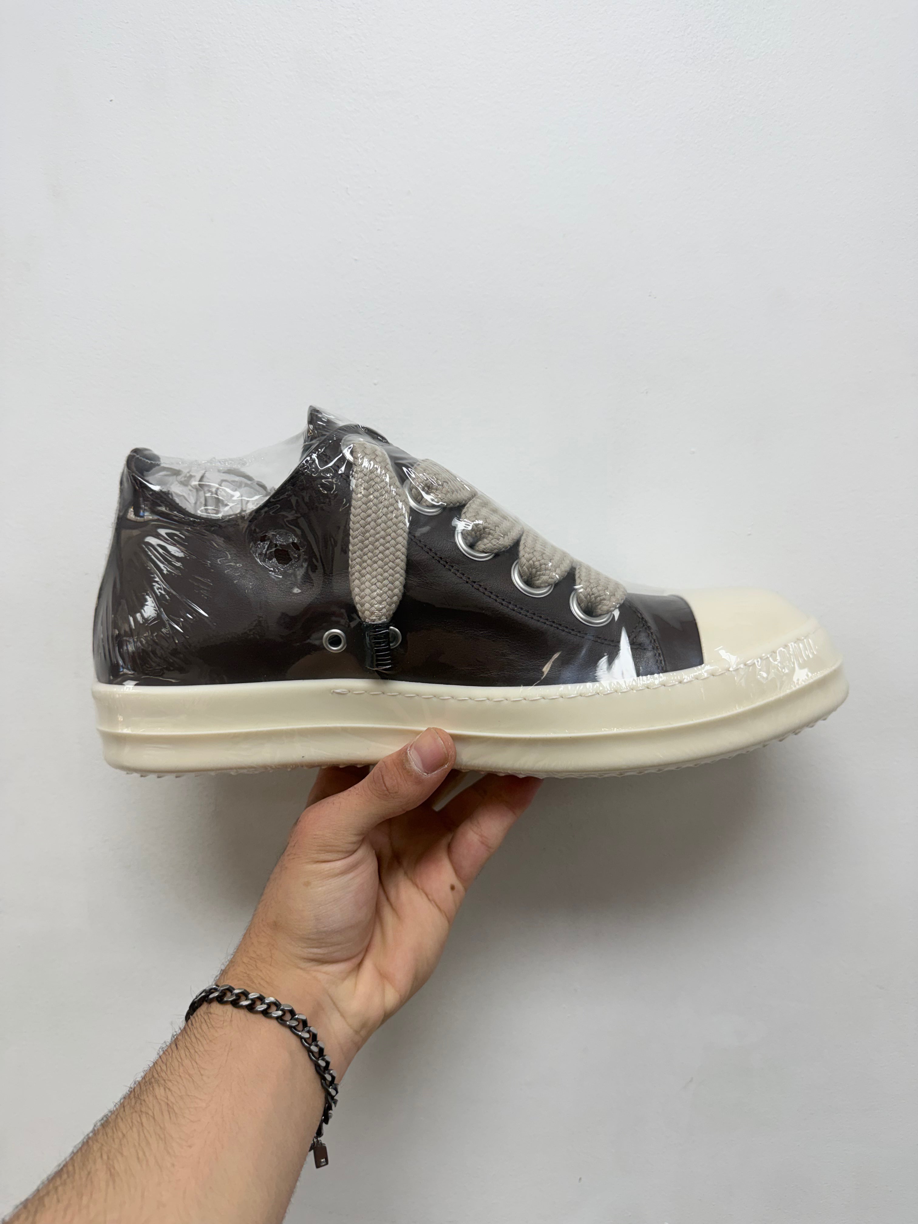 Rick Owens Mascassar Brown Milk Mainline Jumbo Lace Low Sneakers