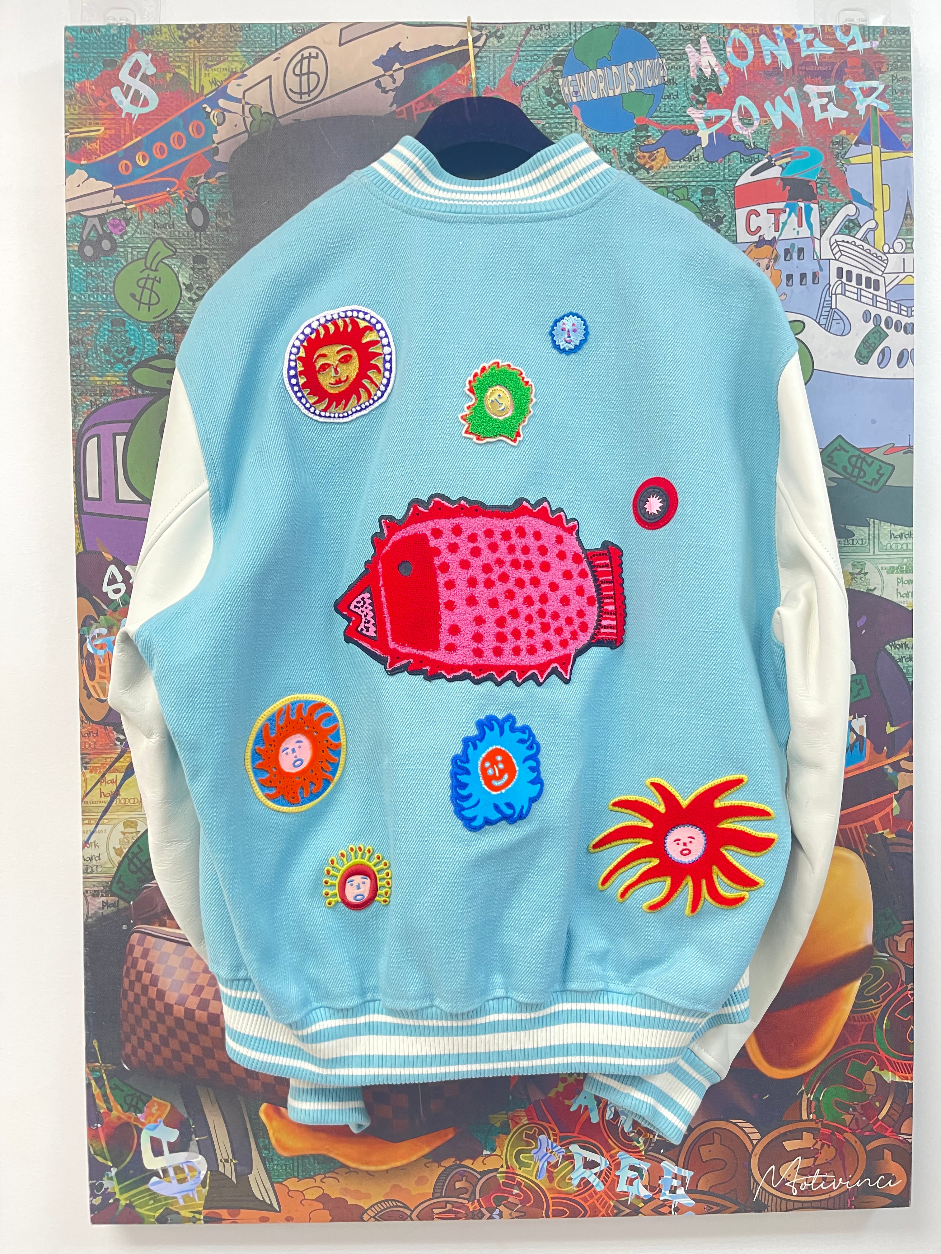 Louis Vuitton Yohji Kurama Baby Blue White Bomber Bomber Jacket