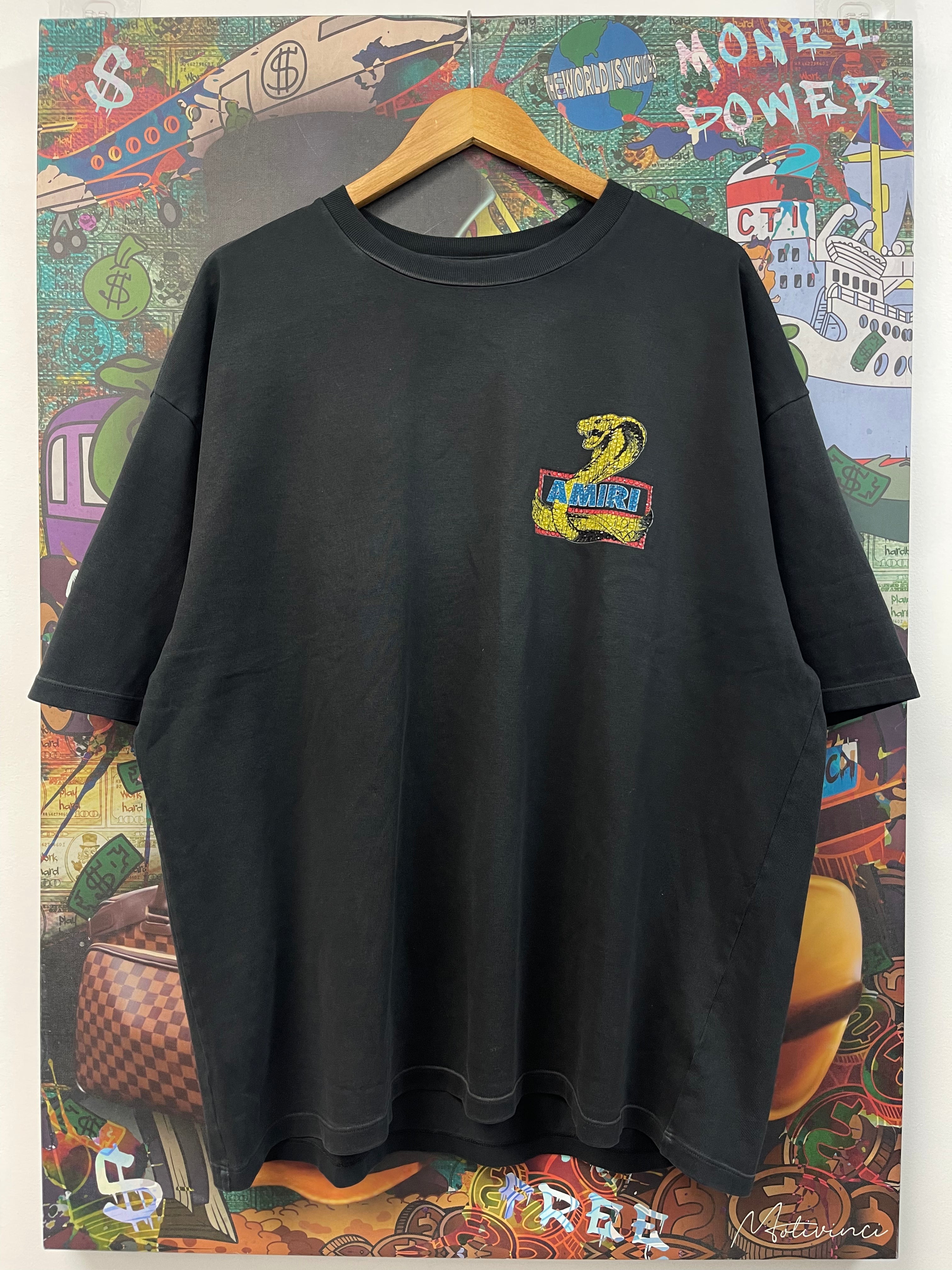 Amiri Black Crystal Cobra Tee