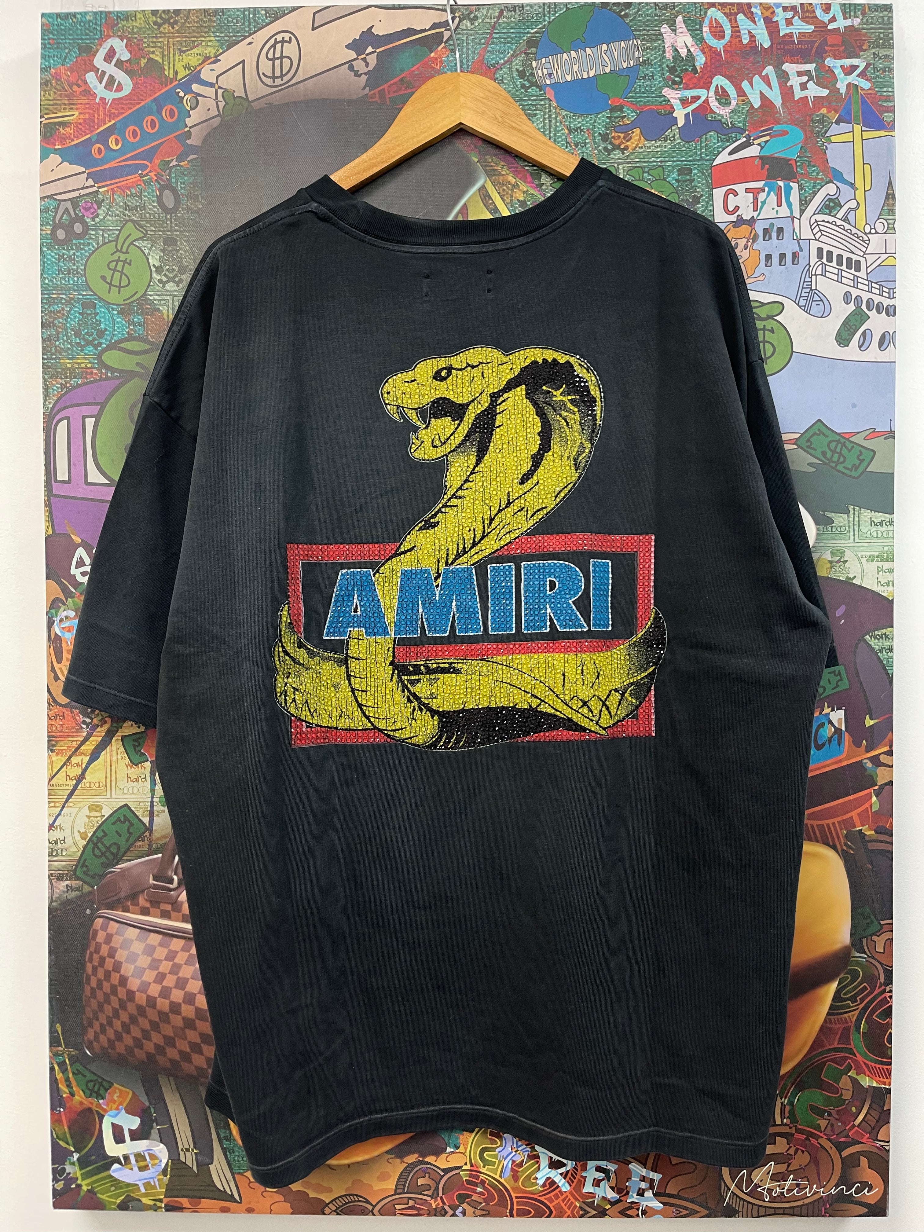 Amiri Black Crystal Cobra Tee