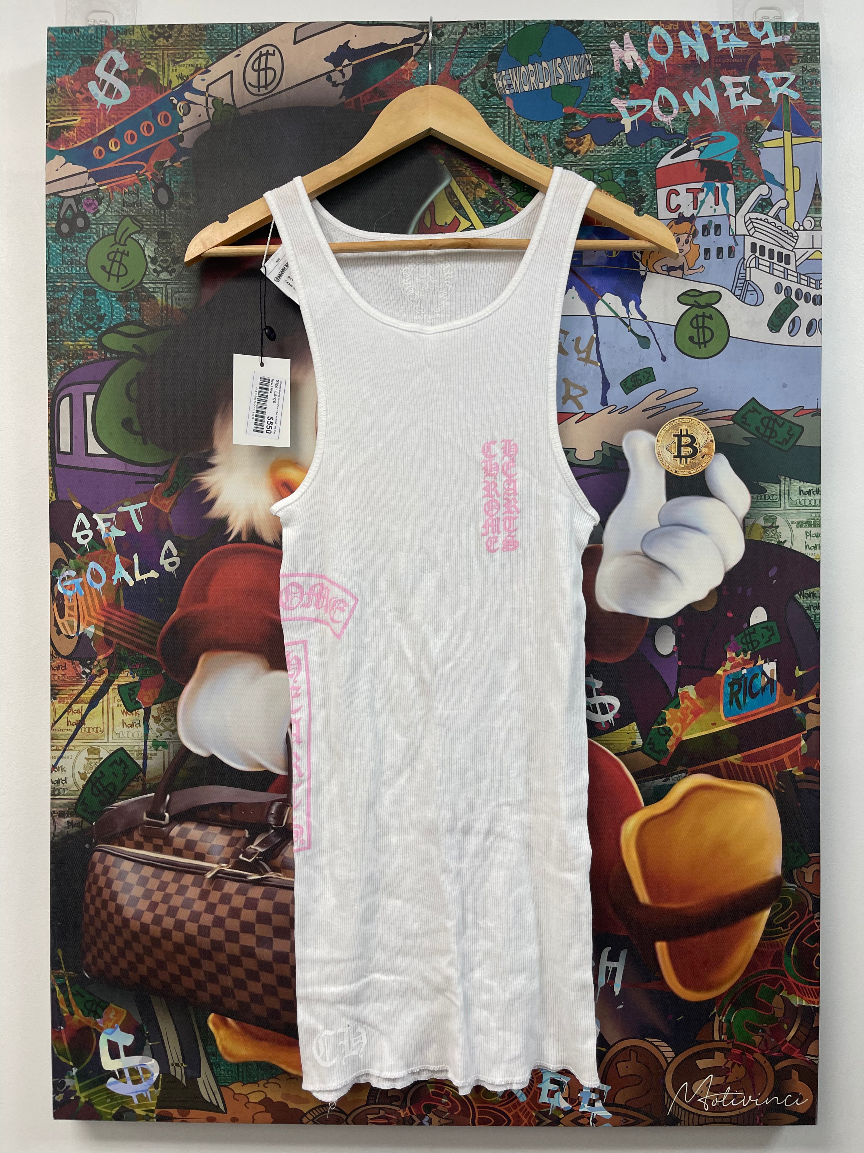 Chrome Hearts White Pink T-Bar Vertical Tank Top