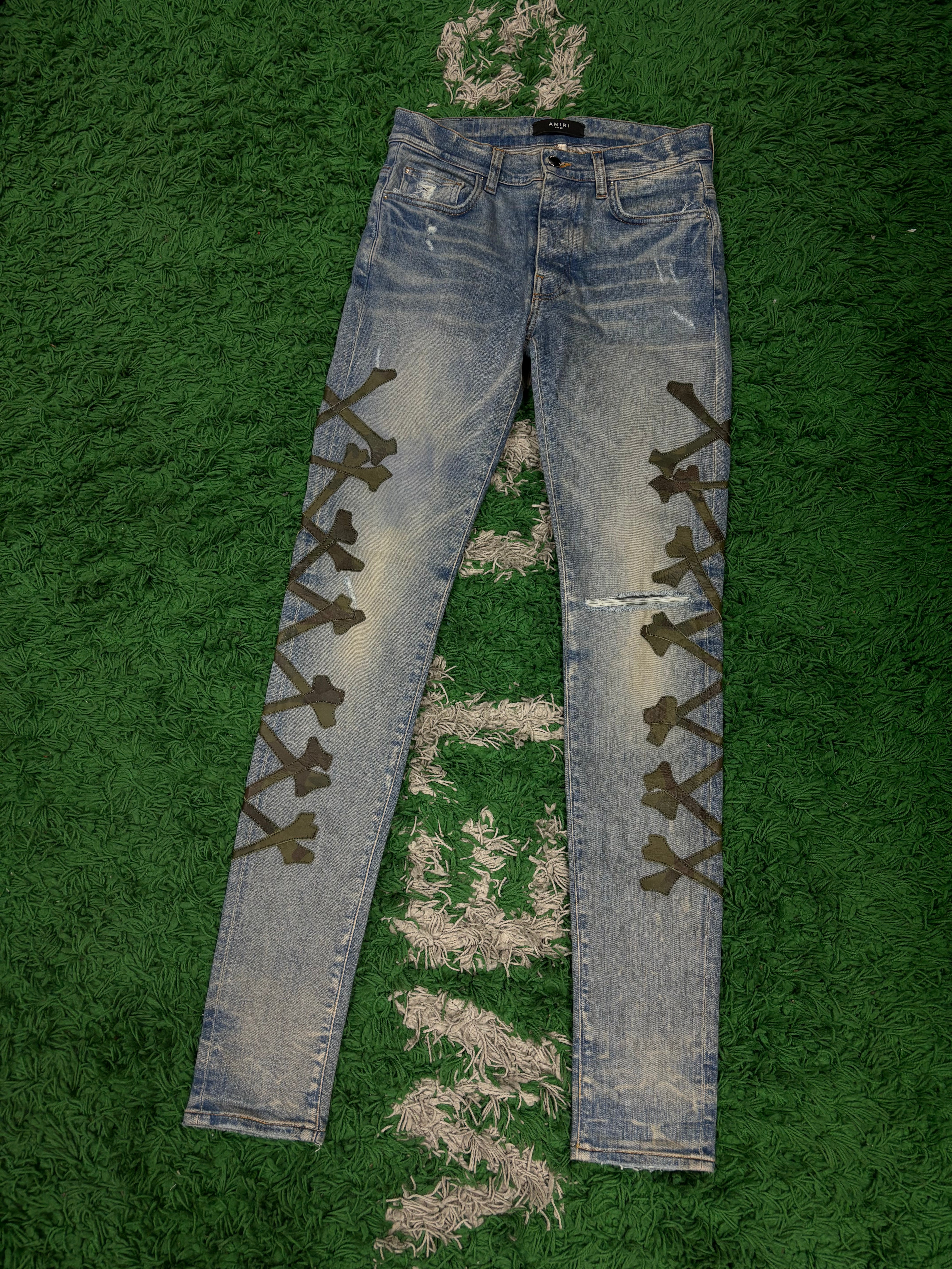 Amiri Light Wash Camo Bones Jeans