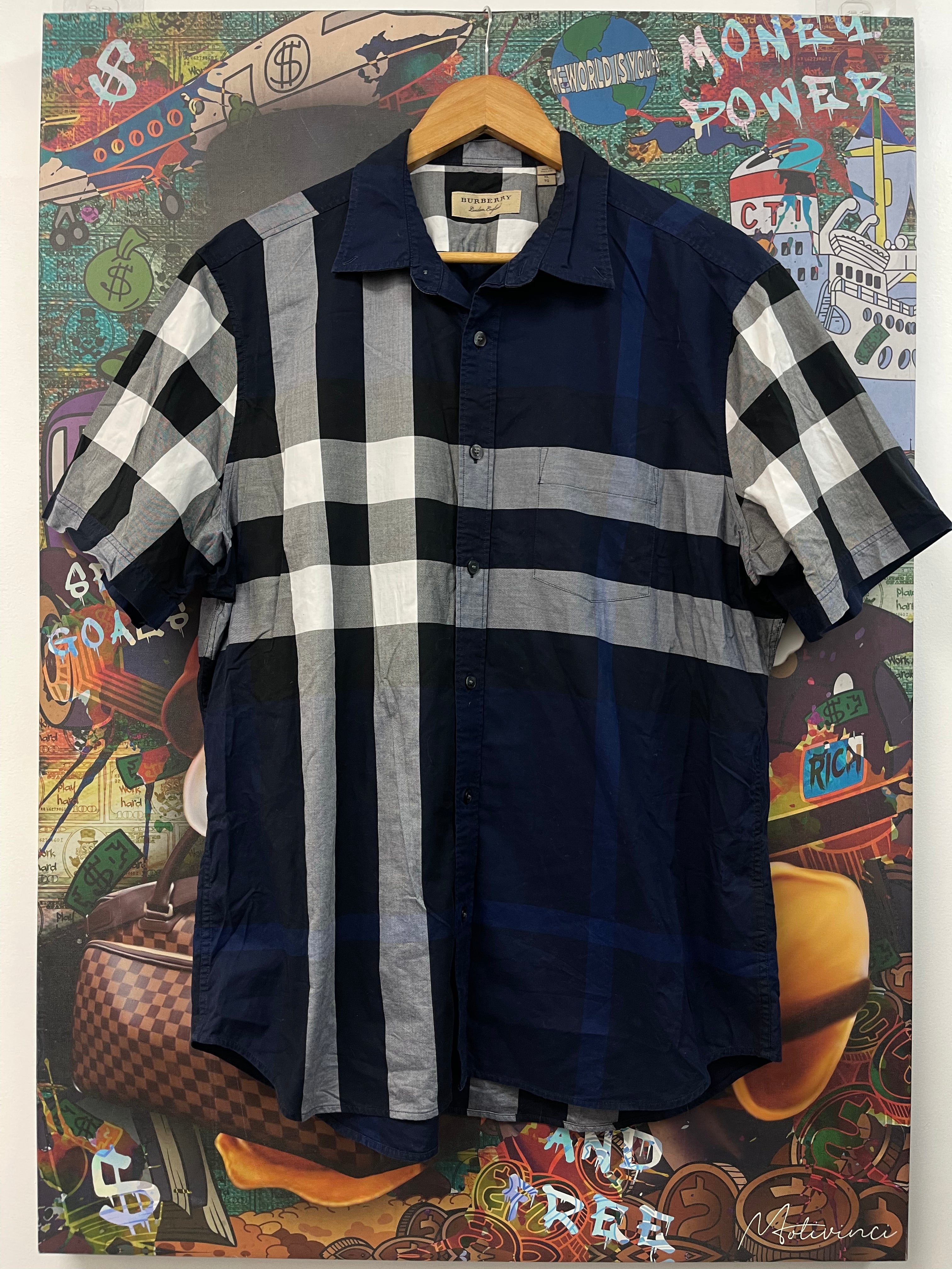 Burberry Blue Plaid Pocket Button Up Shirt
