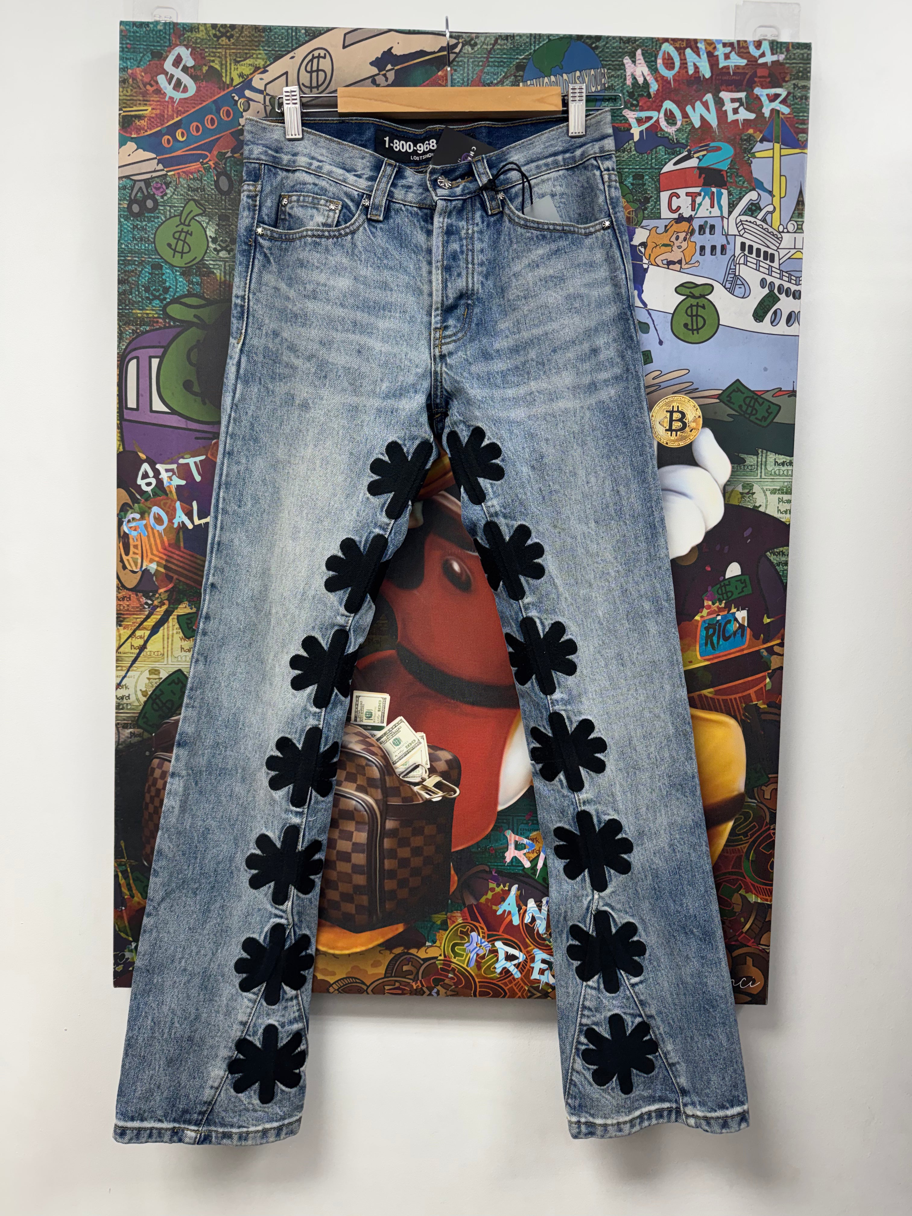 LOST SHDWS Light Wash Black Stars Jeans