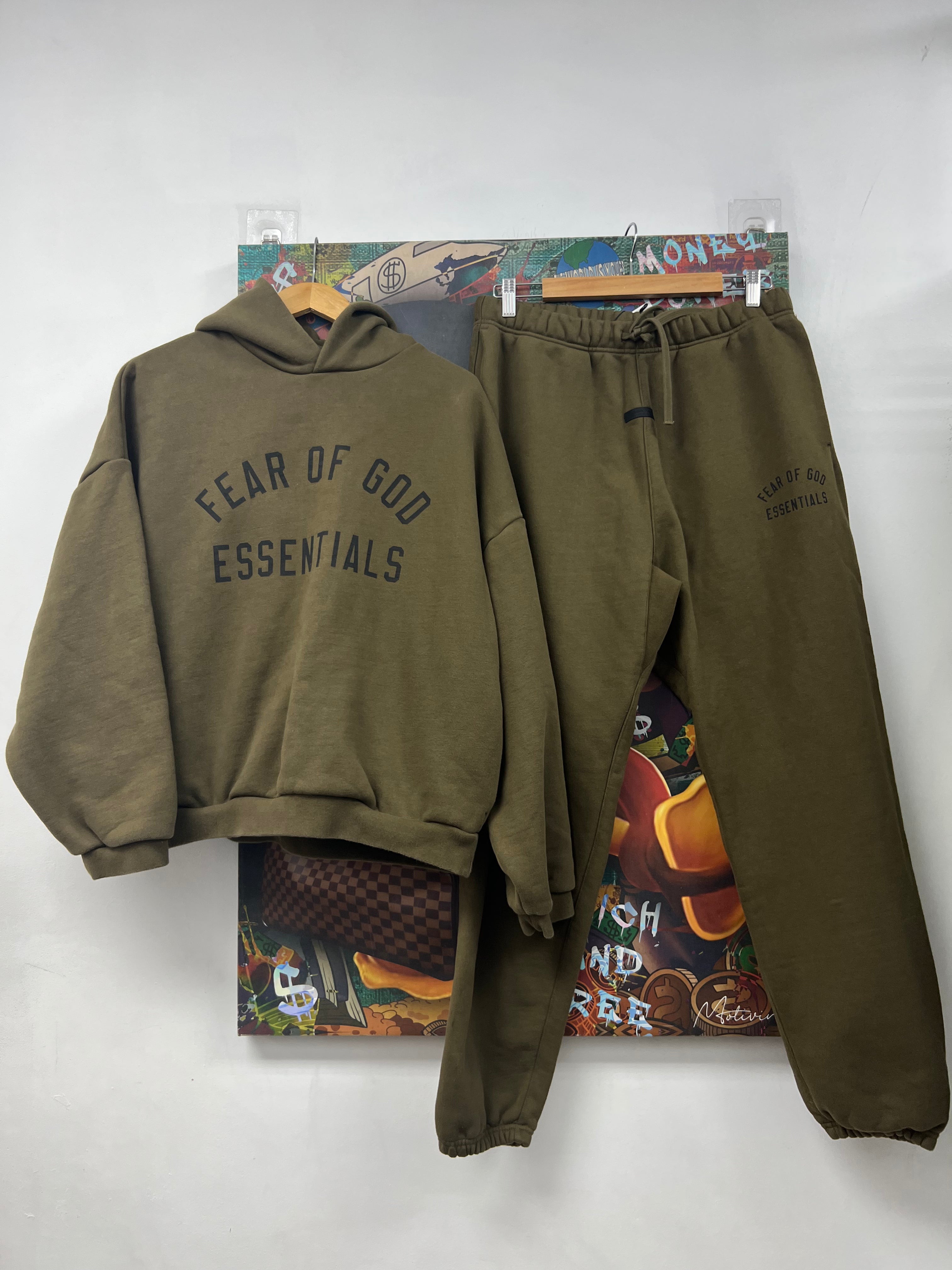 Essentials Dark Olive (Stain On Leg) Sweatsuit