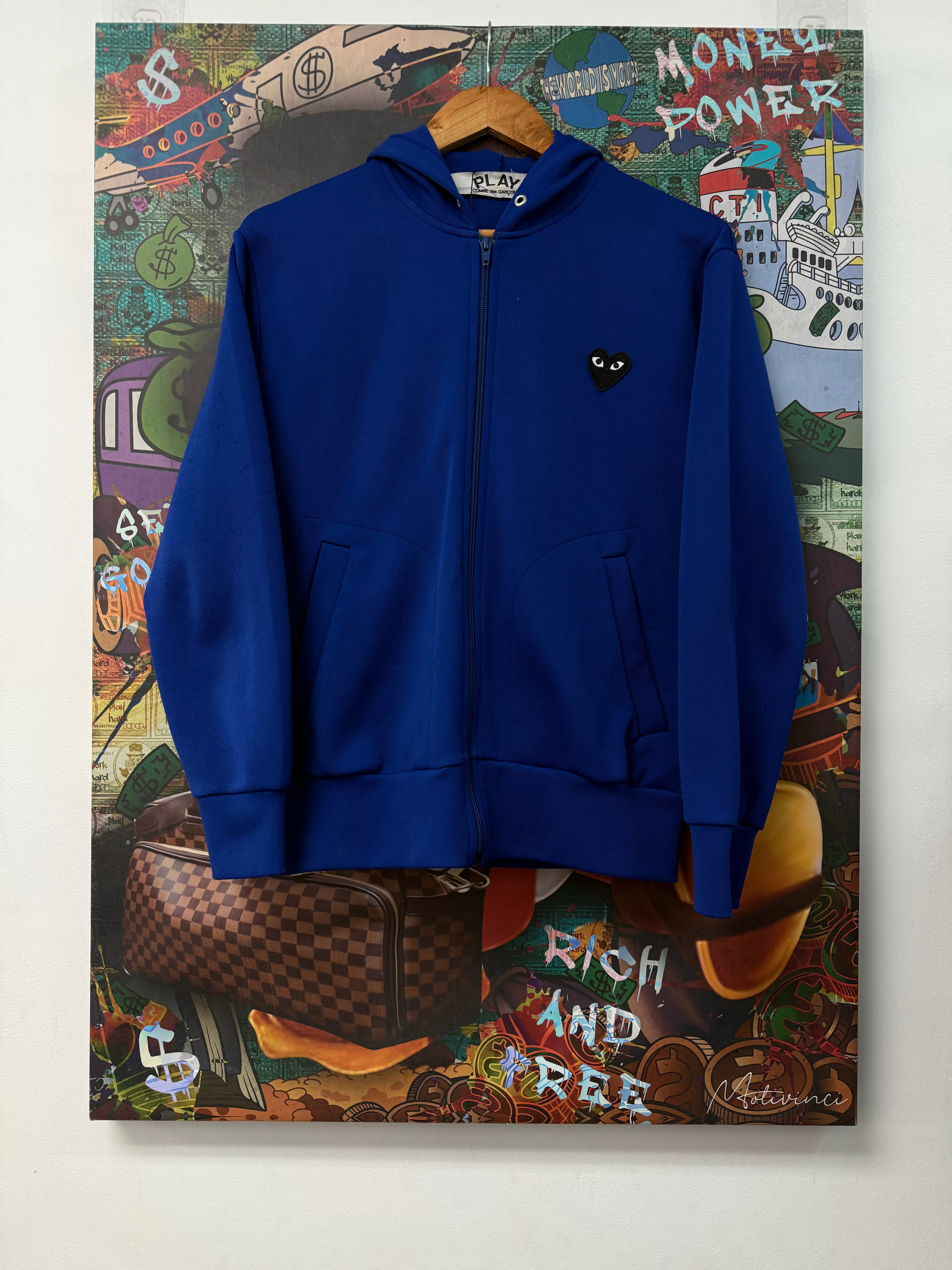 CDG Blue Black Zip Up Hoodie