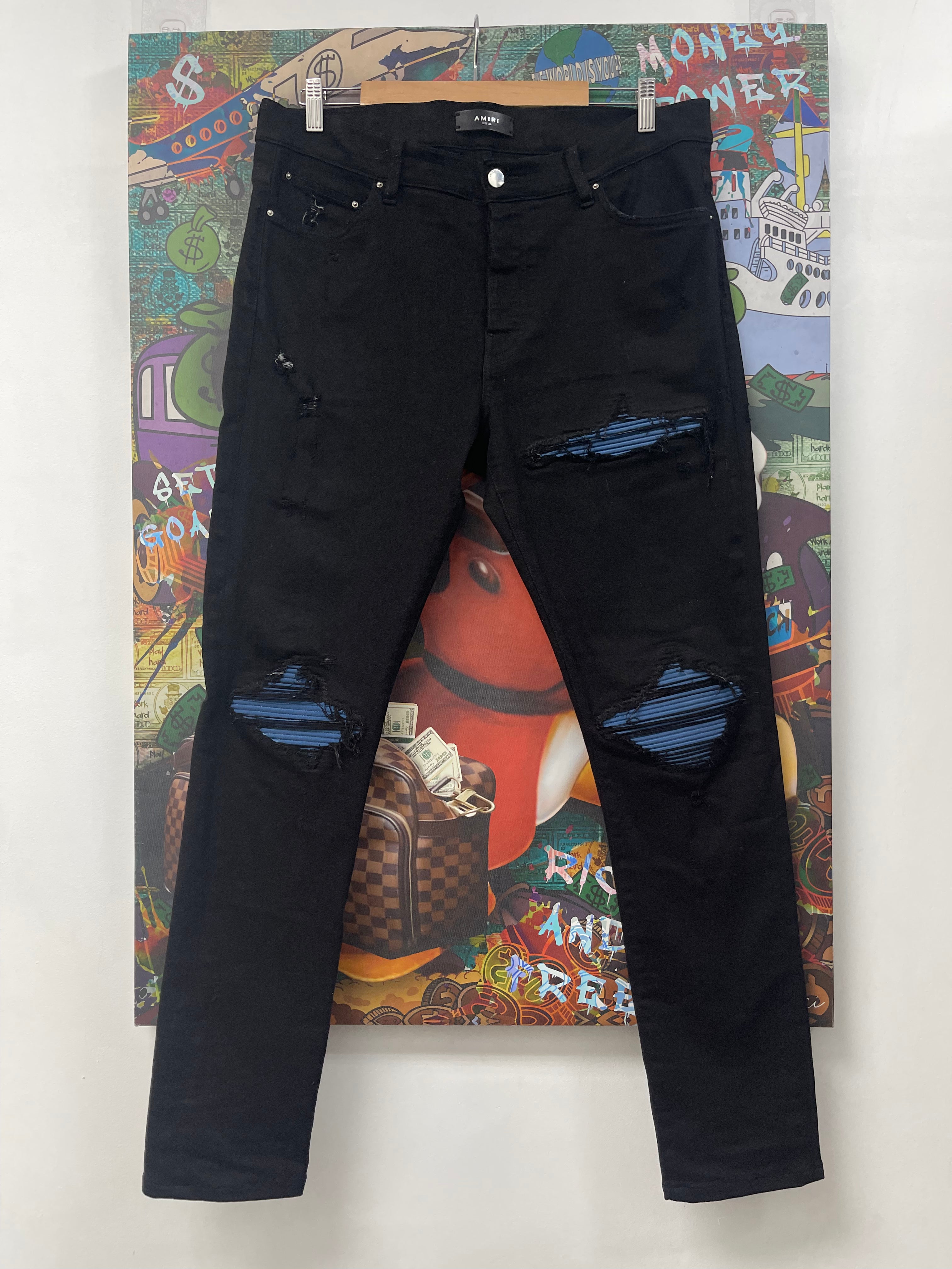 Amiri MX1 Black Blue Suede Patch (Altered Short) Jeans