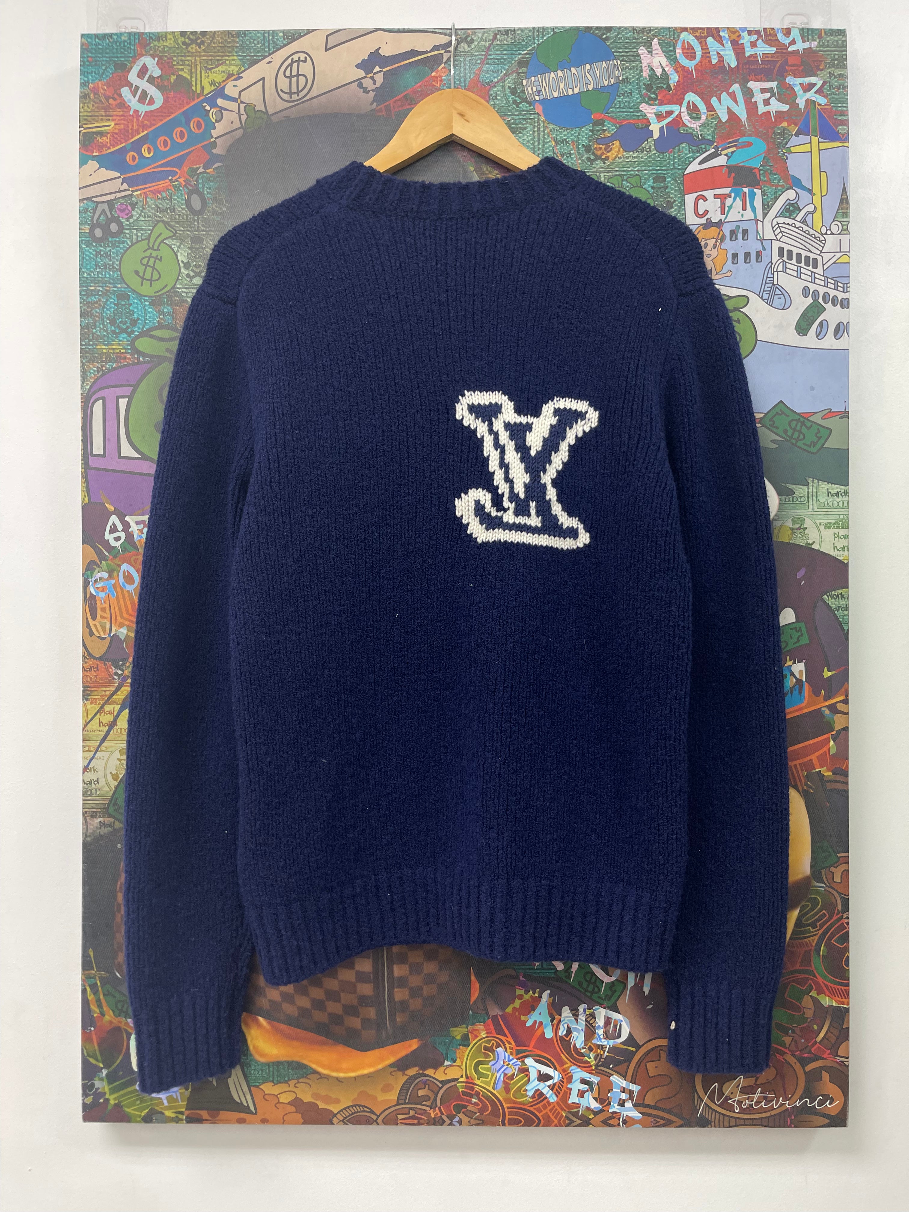 Louis Vuitton Navy White Cashmere Logo Sweater