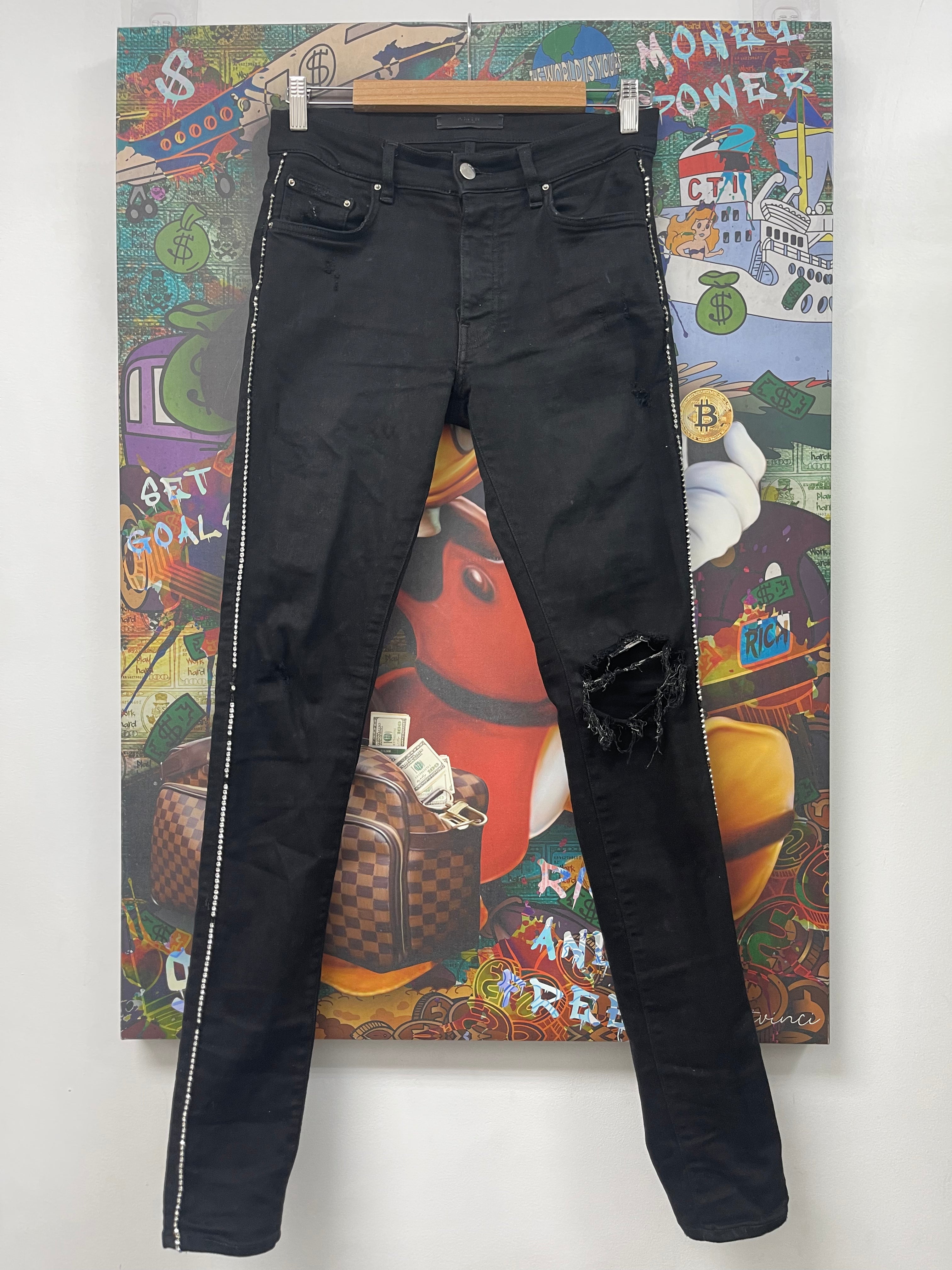 Amiri Black Crystal Stripe Jeans