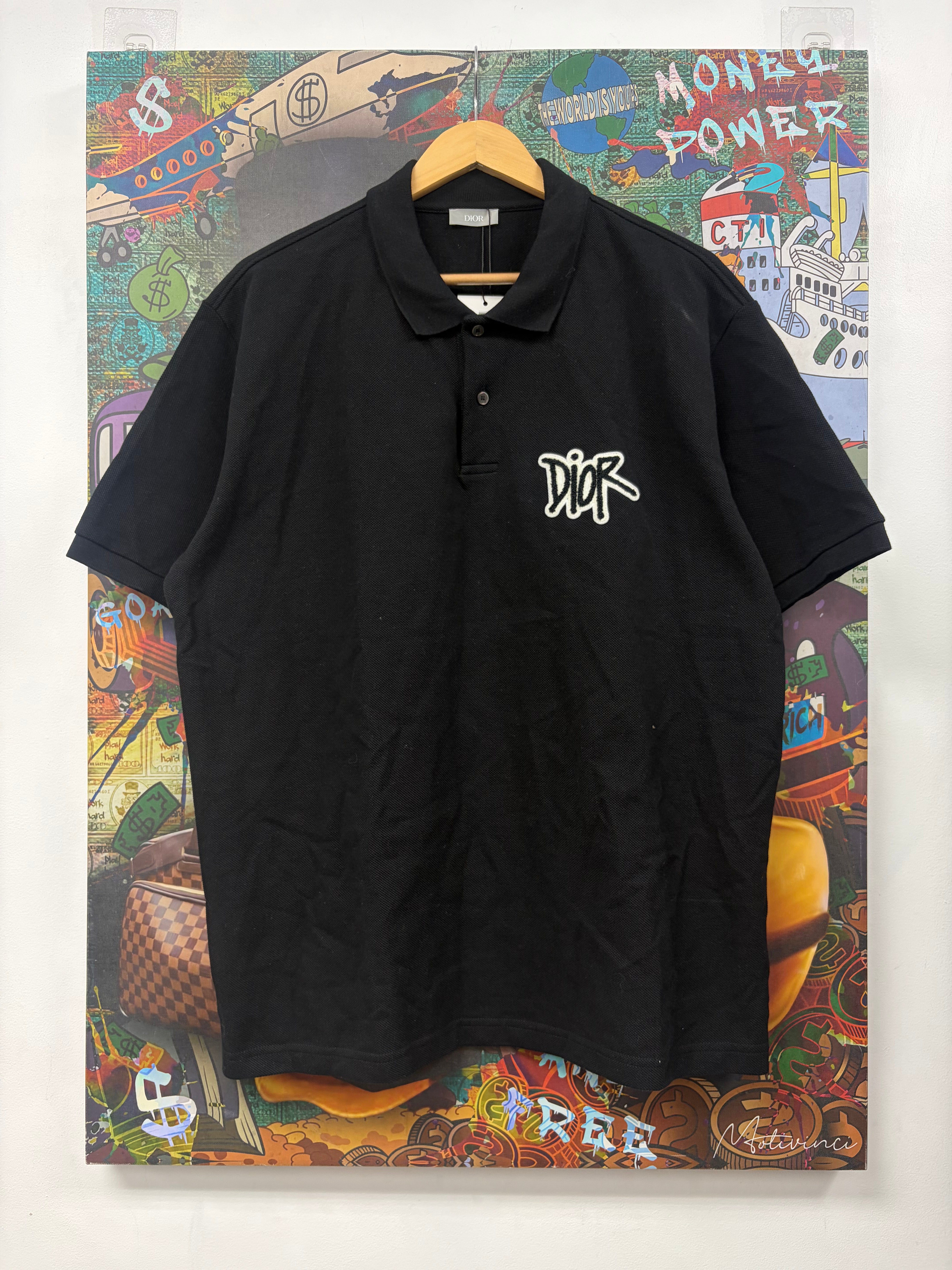 Dior Black White Felt Logo (Fits Small) Polo