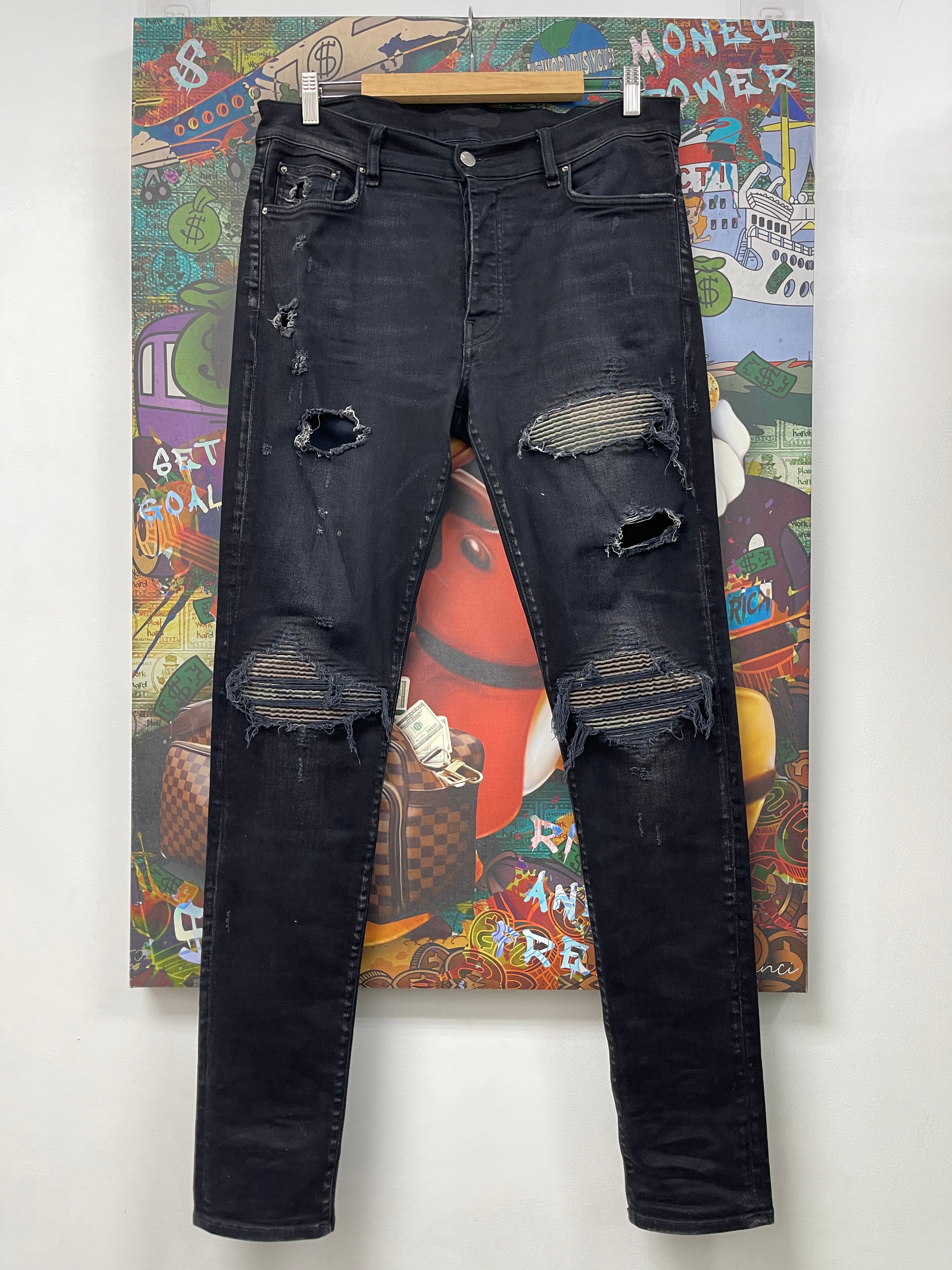 Amiri MX1 Black Wash Camo Patch Jeans