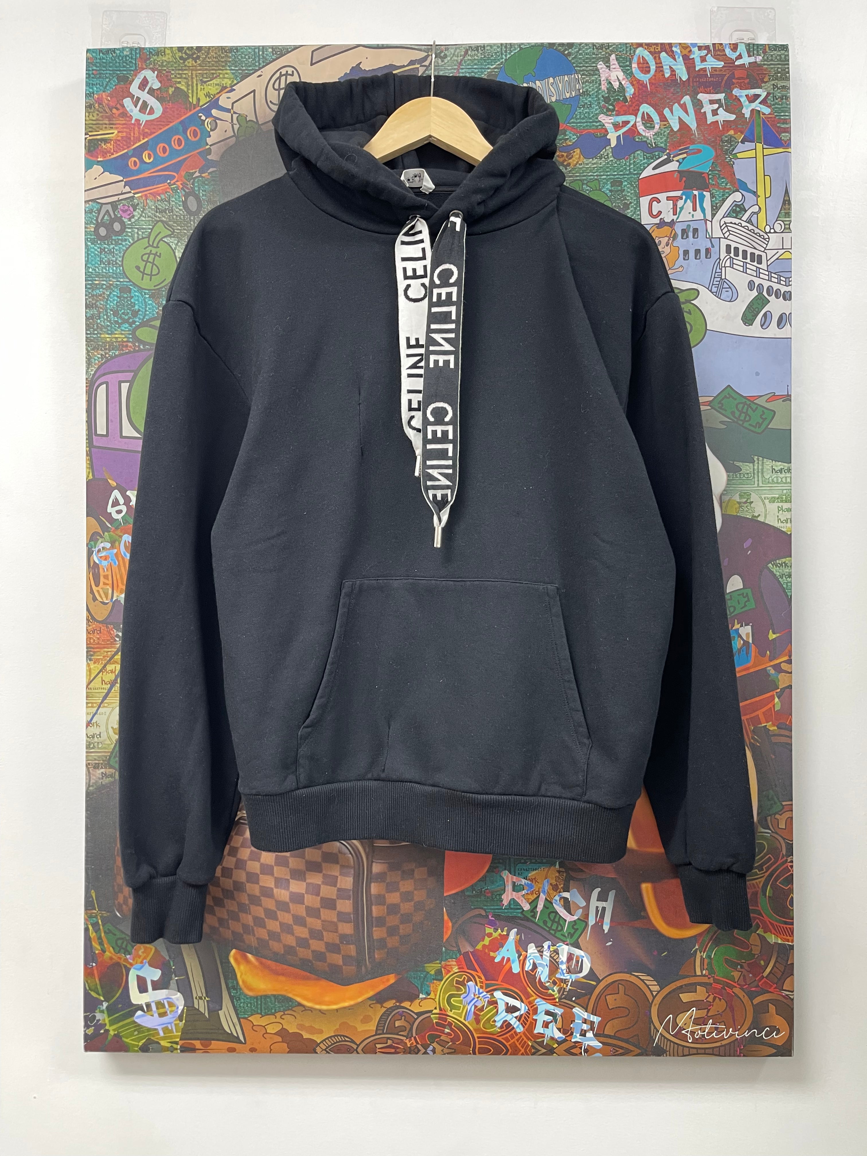 Celine Black Drawstring Logo Hoodie