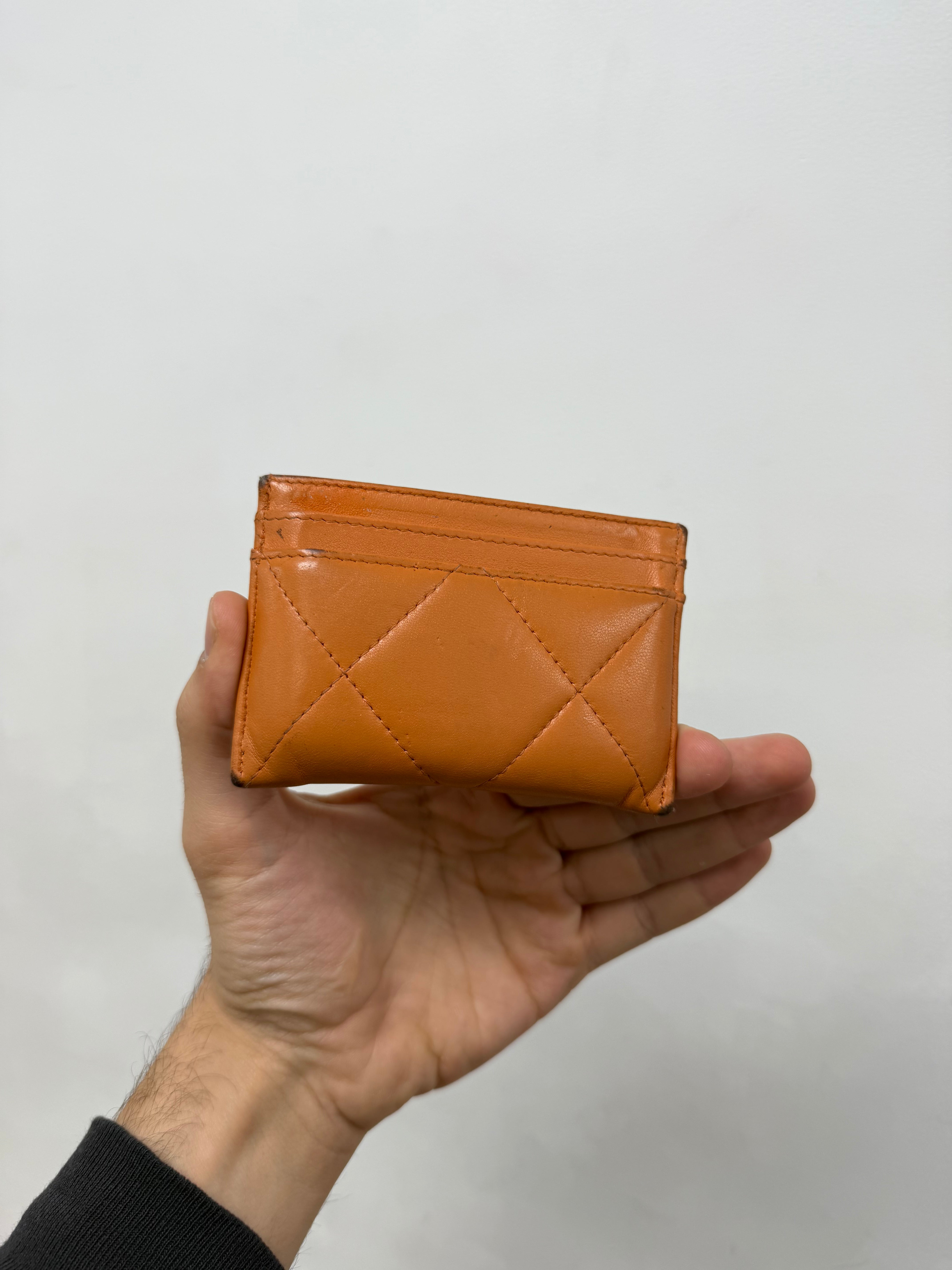 Chanel Orange Lambskin Quilted Card Wallet