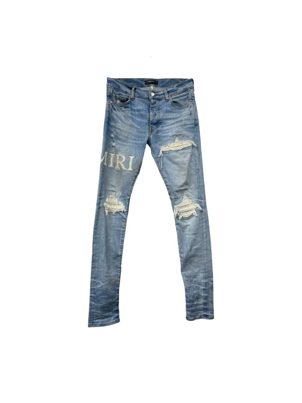 Amiri Boucle Side Logo Light Wash & White Jeans