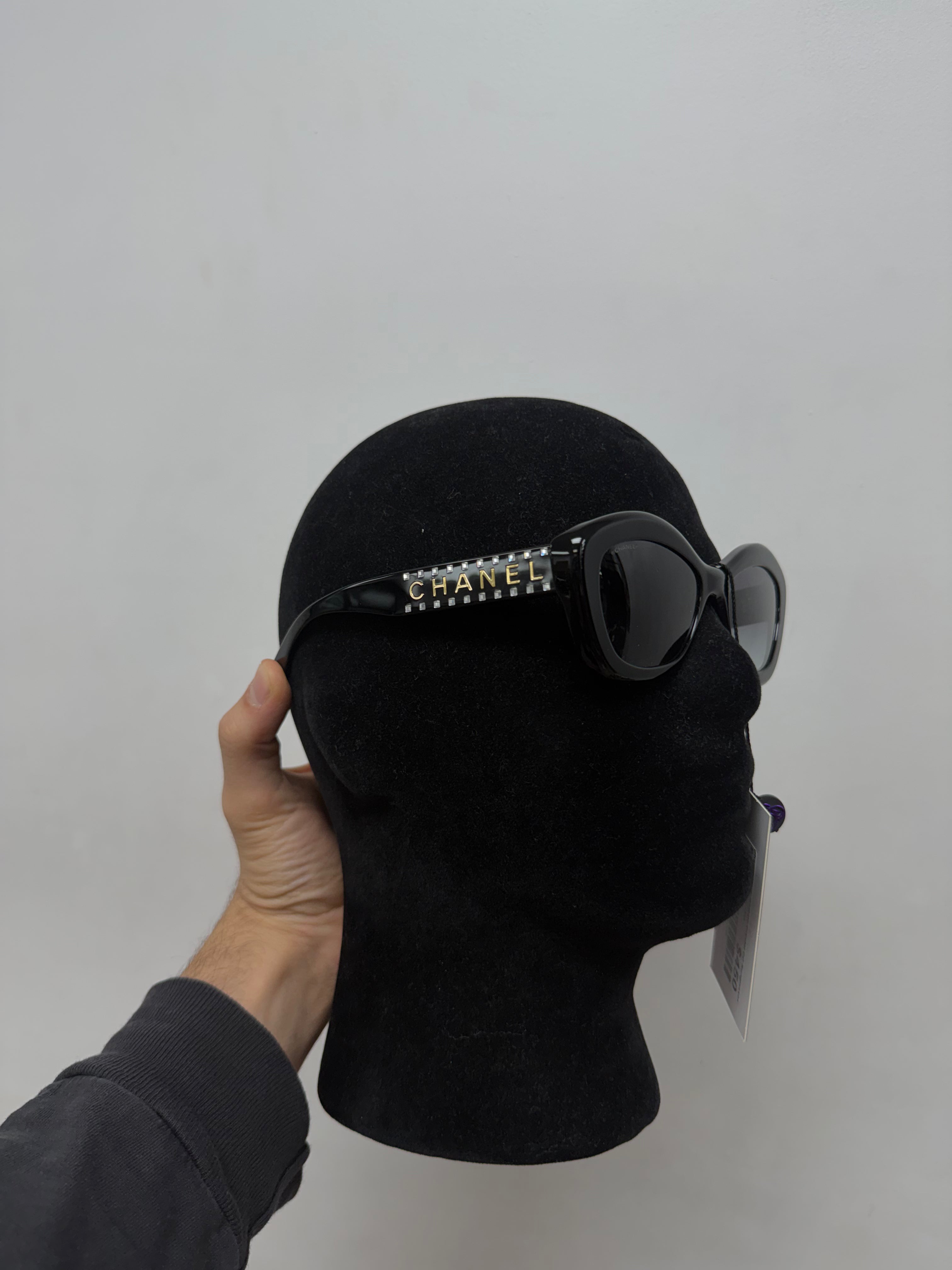 Chanel Black Acetate Crystal CC Sunglasses