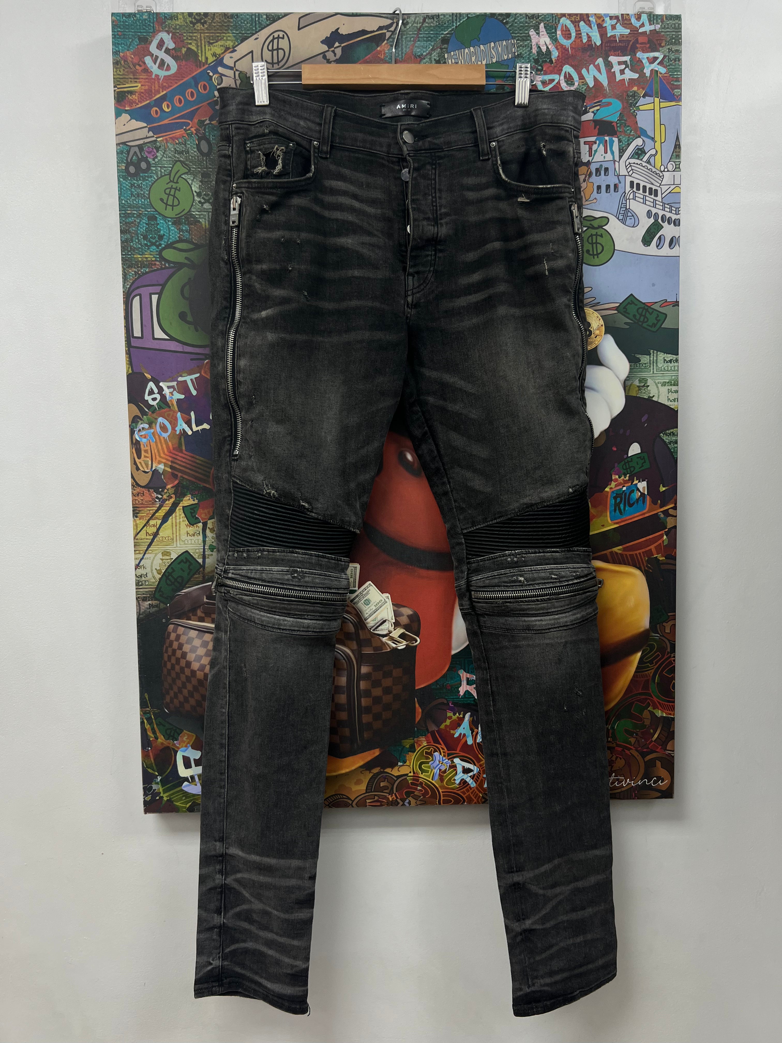 Amiri MX2 Grey Wash Black Patch Jeans