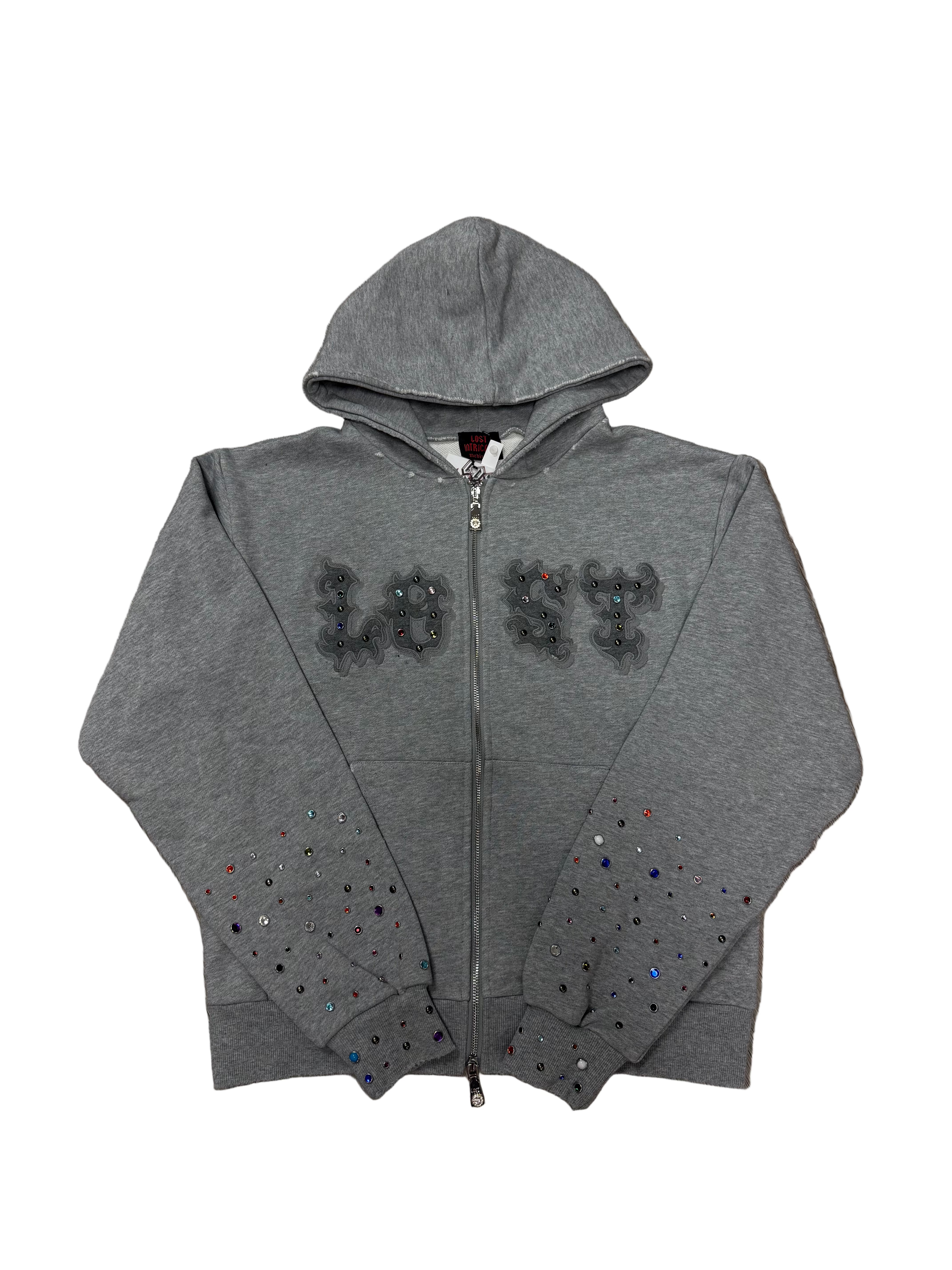 Lost Intricacy 'Patch' Light Grey Zip Up Hoodie