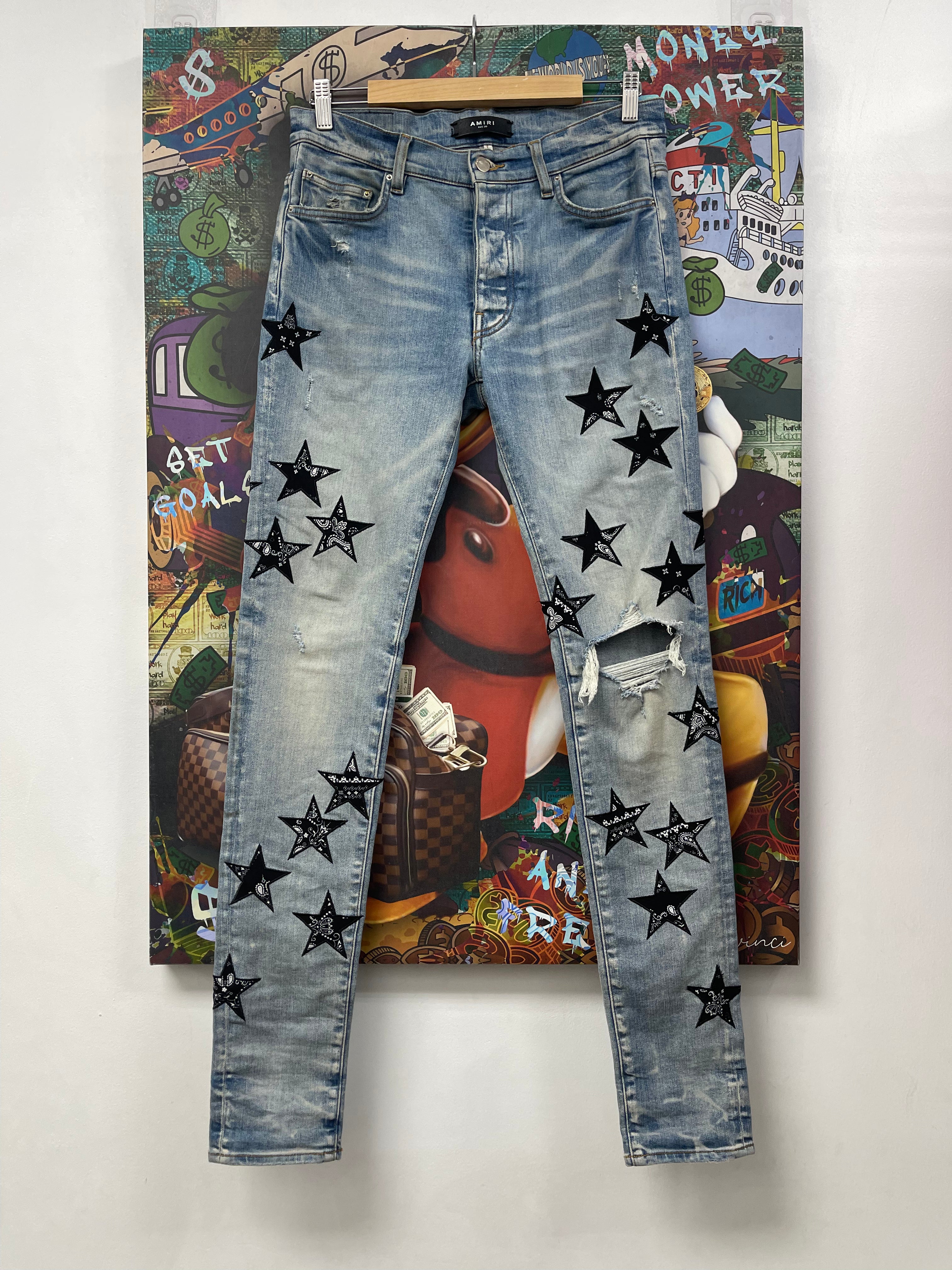 Amiri Light Wash Paisley Stars Jeans