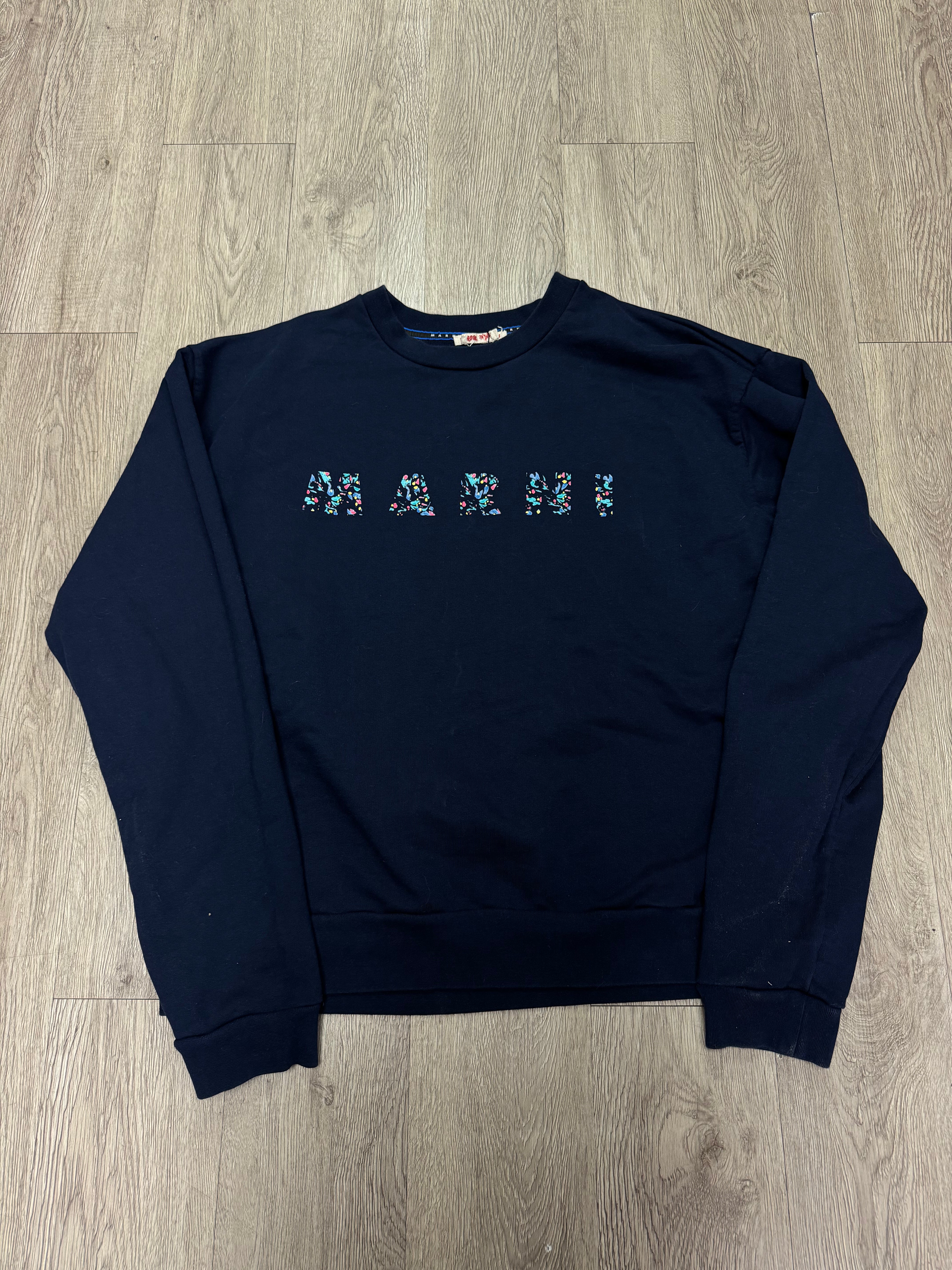 Marni Navy Floral Chest Logo Crewneck