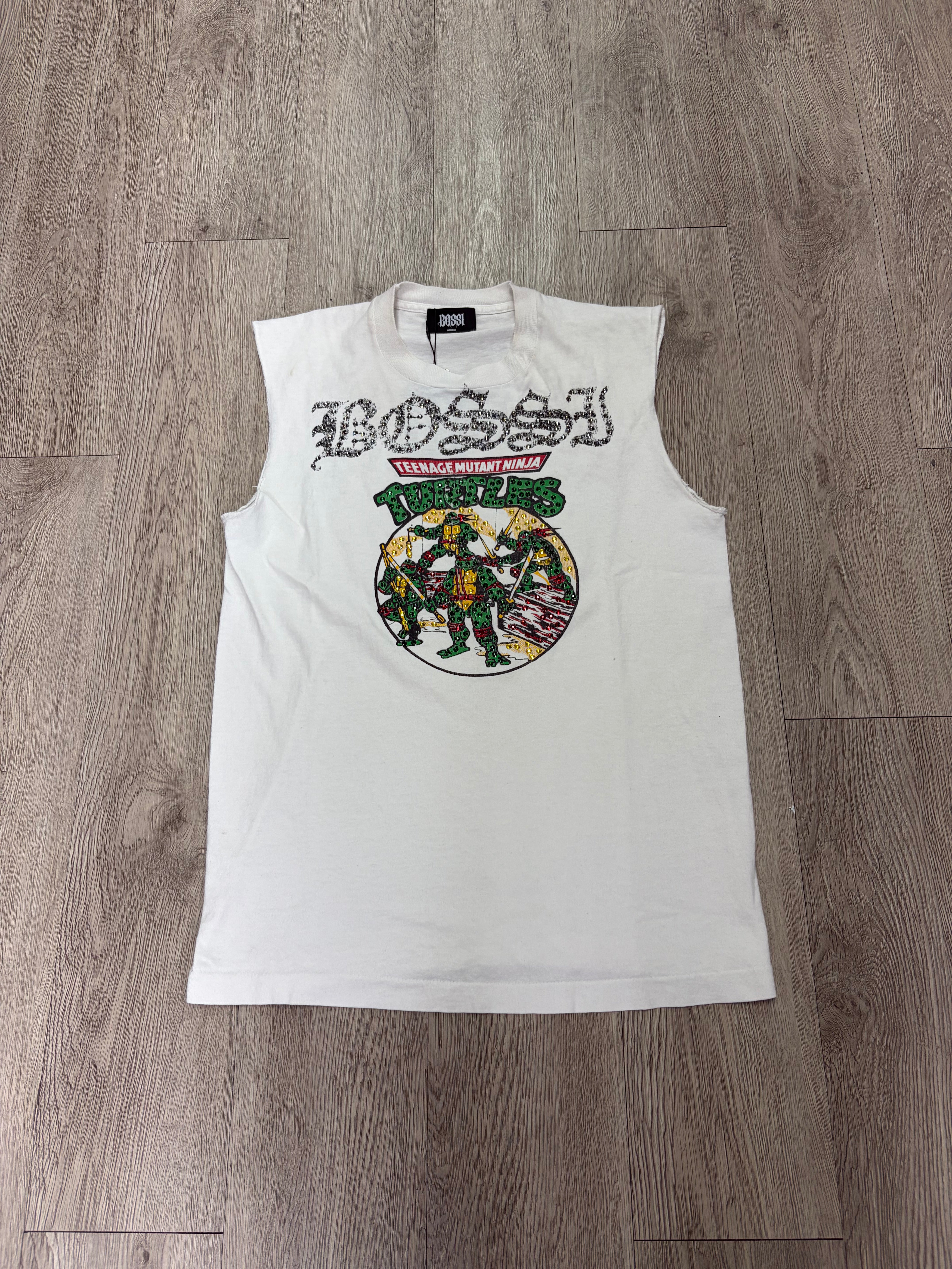 Bossi White TMNT Rhinestone Sleeveless Tee