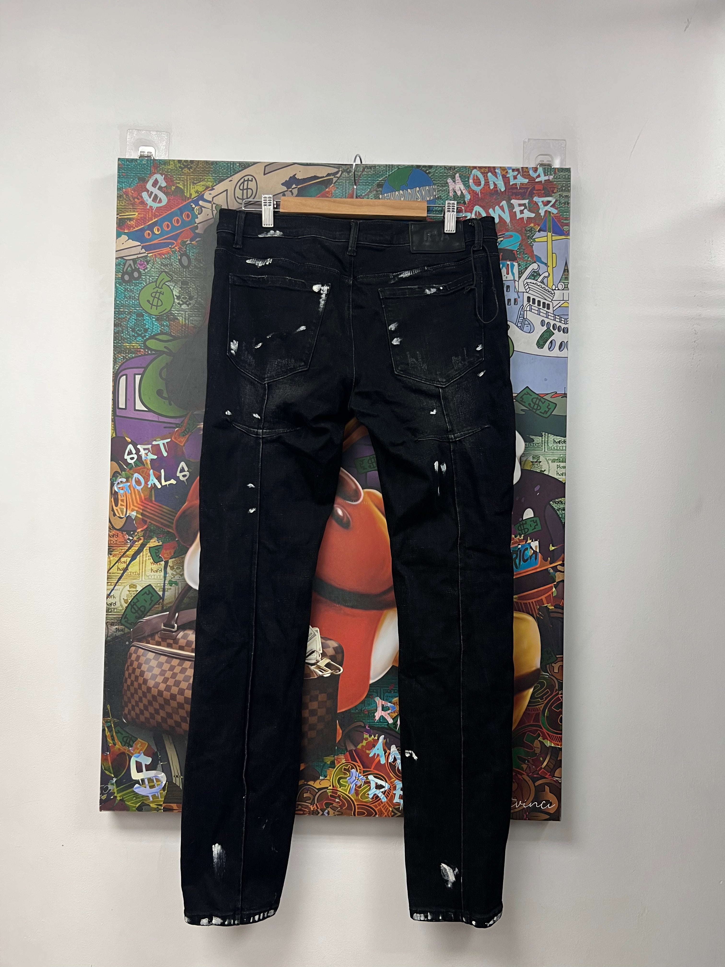 RTA Black Wash White Splatter Ripped Jeans